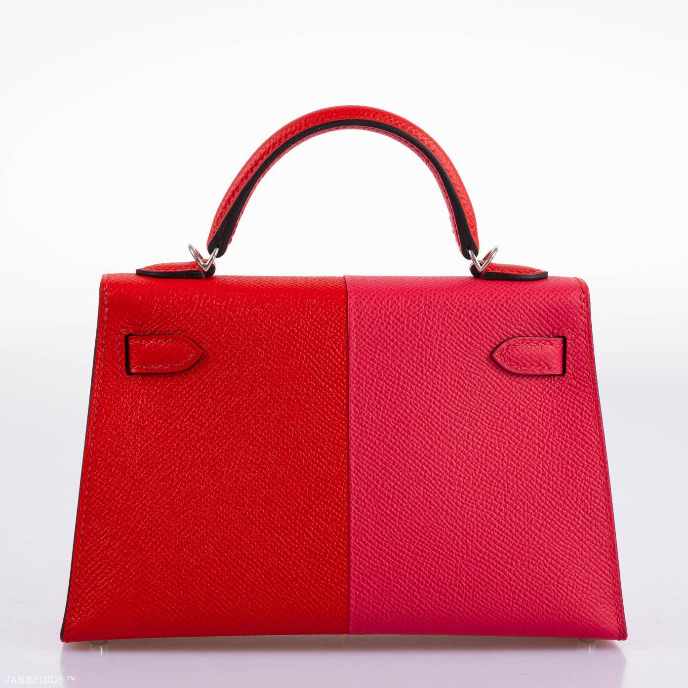 Hermès Kelly 20 Mini II Sellier Tri-color Rose Extreme, Rouge de Coeur, Bleu Zanzibar Epsom Palladium