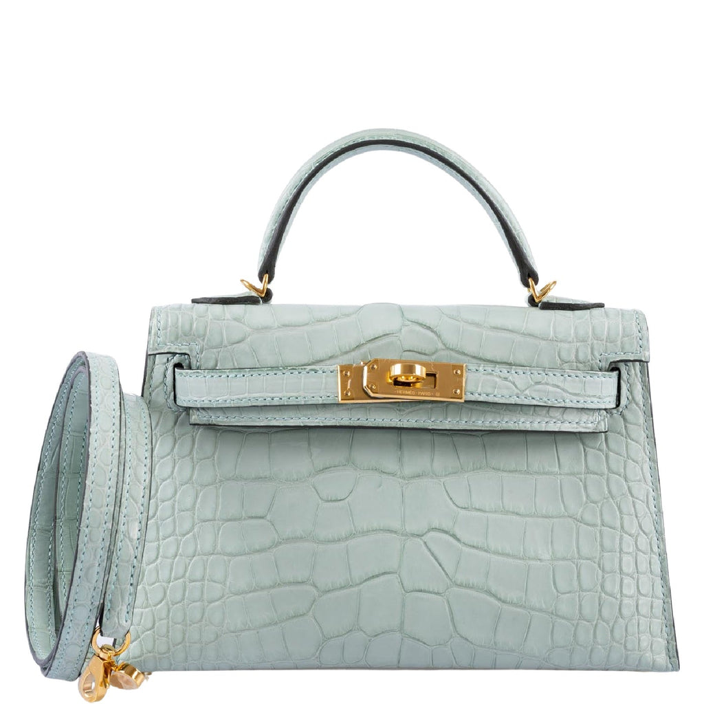 Hermès Kelly 20 Mini II Sellier Vert D'eau Matte Alligator Bag, Gold Hardware