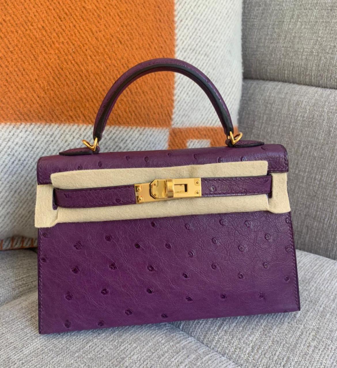 Hermès Kelly 20 Mini II Sellier Violine Ostrich Gold Hardware