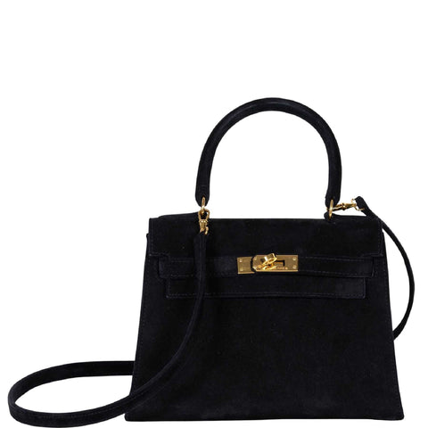 Hermès Kelly 20 Mini Sellier Black Noir Veau Doblis Suede Gold Hardware