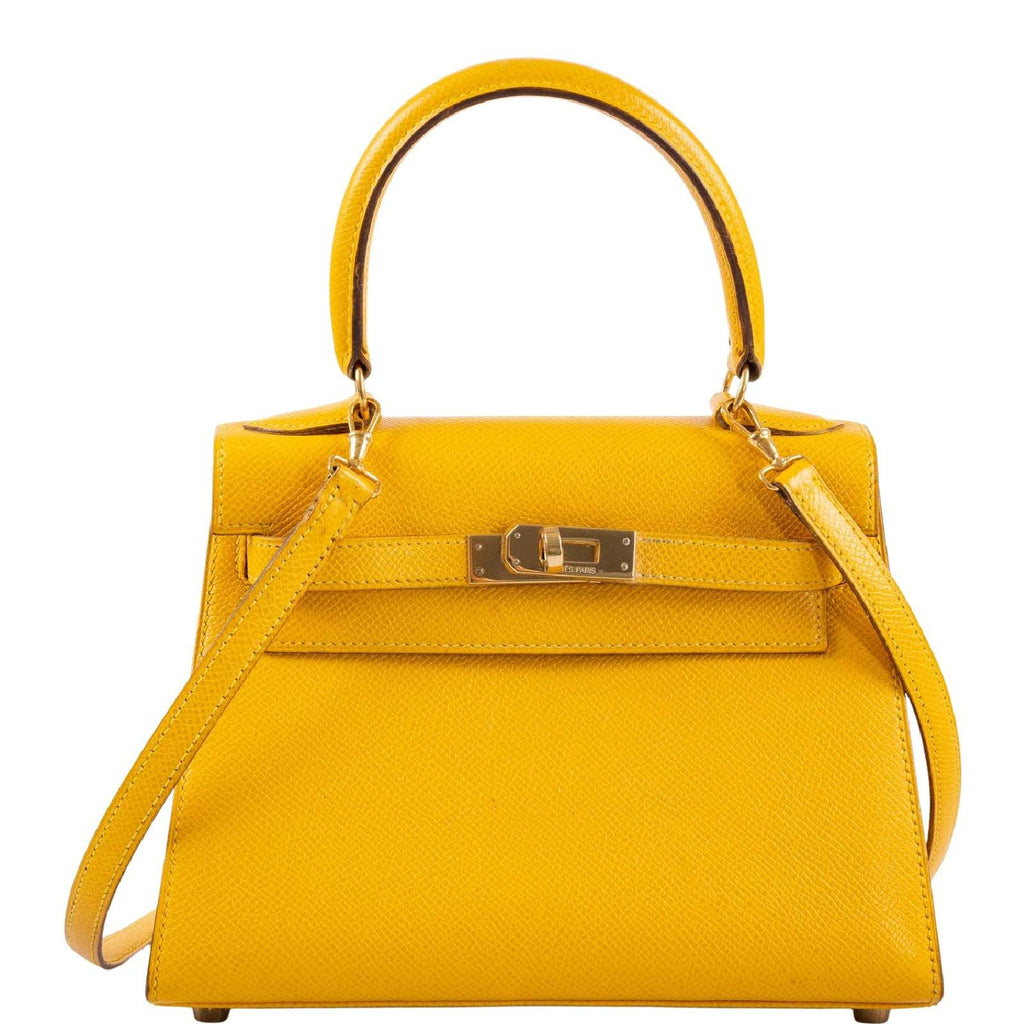 Hermes Yellow Chevre Leather 20cm Kelly Crossbody Bag