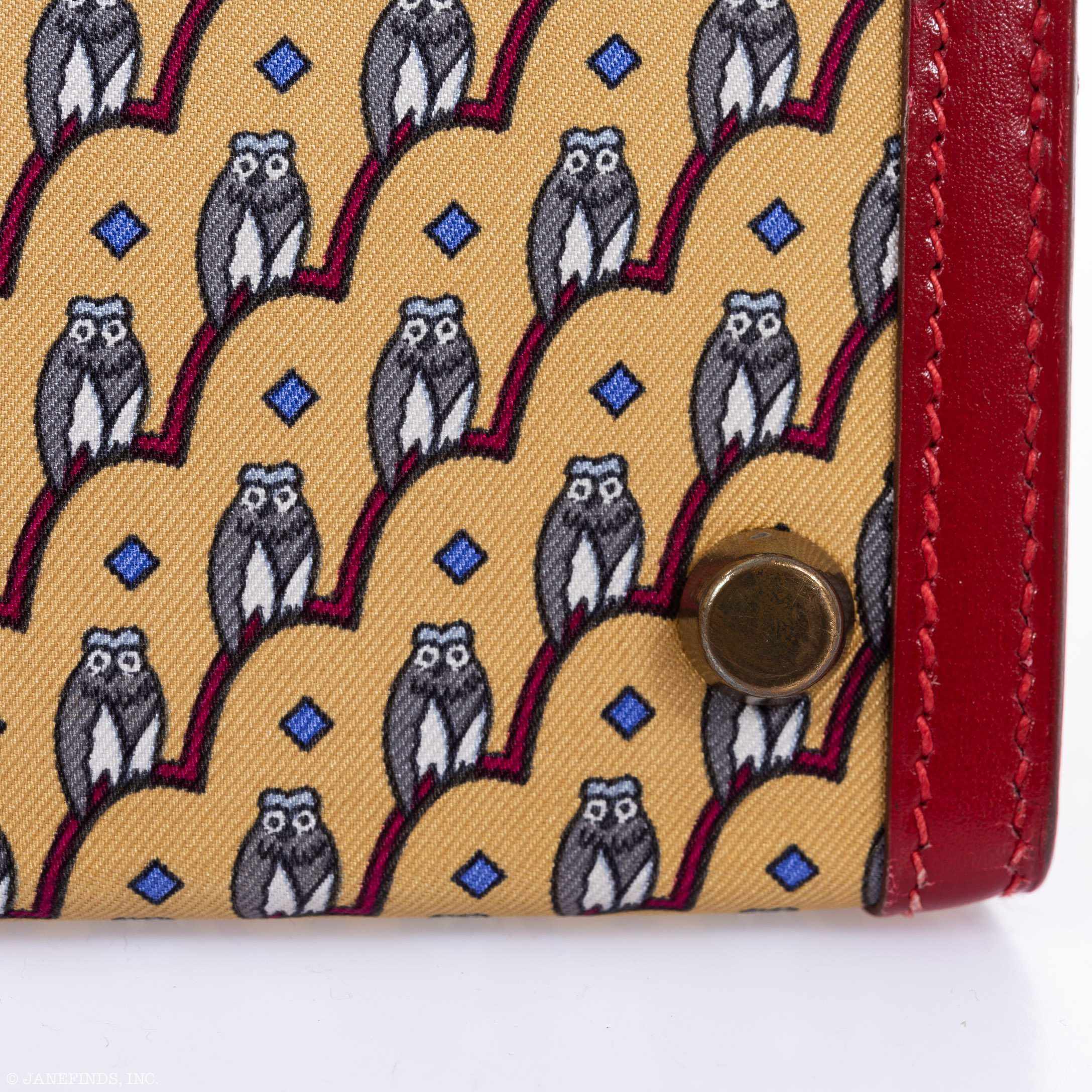 Hermes Kelly 20 Owl Print Silk, Rouge Vif Box Gold Hardware