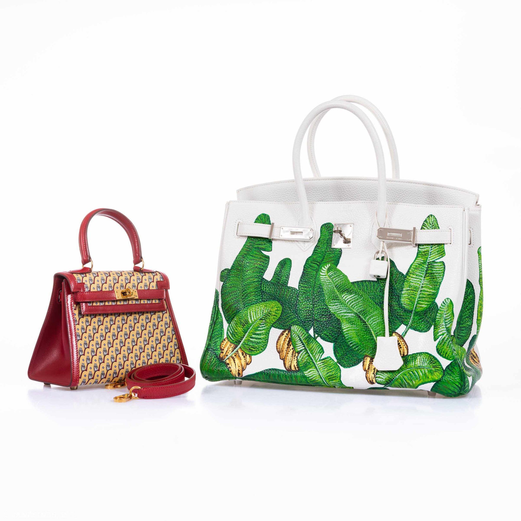 Hermès Vintage Kelly 20 Sellier Owl Print Jaune Silk & Rouge Vif Box Calf Gold Hardware