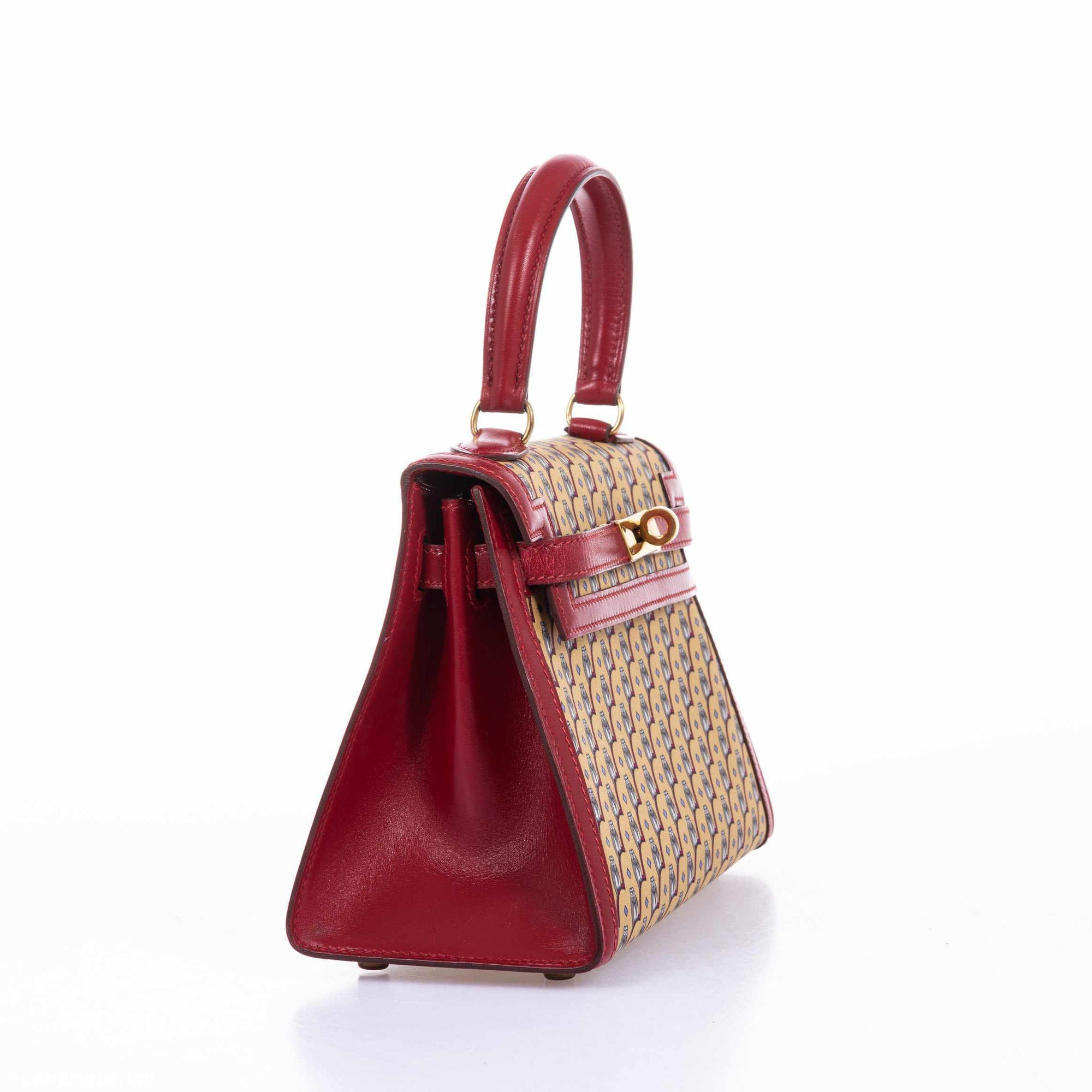 Hermès Vintage Kelly 20 Sellier Owl Print Jaune Silk & Rouge Vif Box Calf Gold Hardware