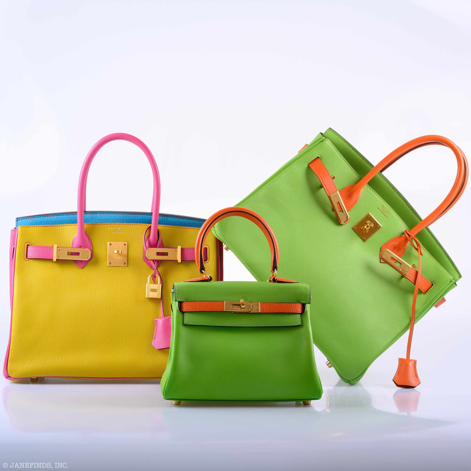 Hermès Kelly 20 Retourne Vert Cru and Orange H Gulliver Gold Hardware