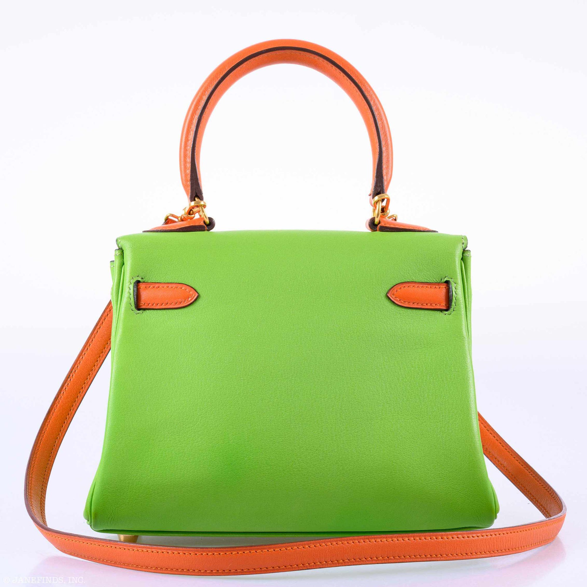 Hermès Kelly 20 Retourne Vert Cru and Orange H Gulliver Gold Hardware