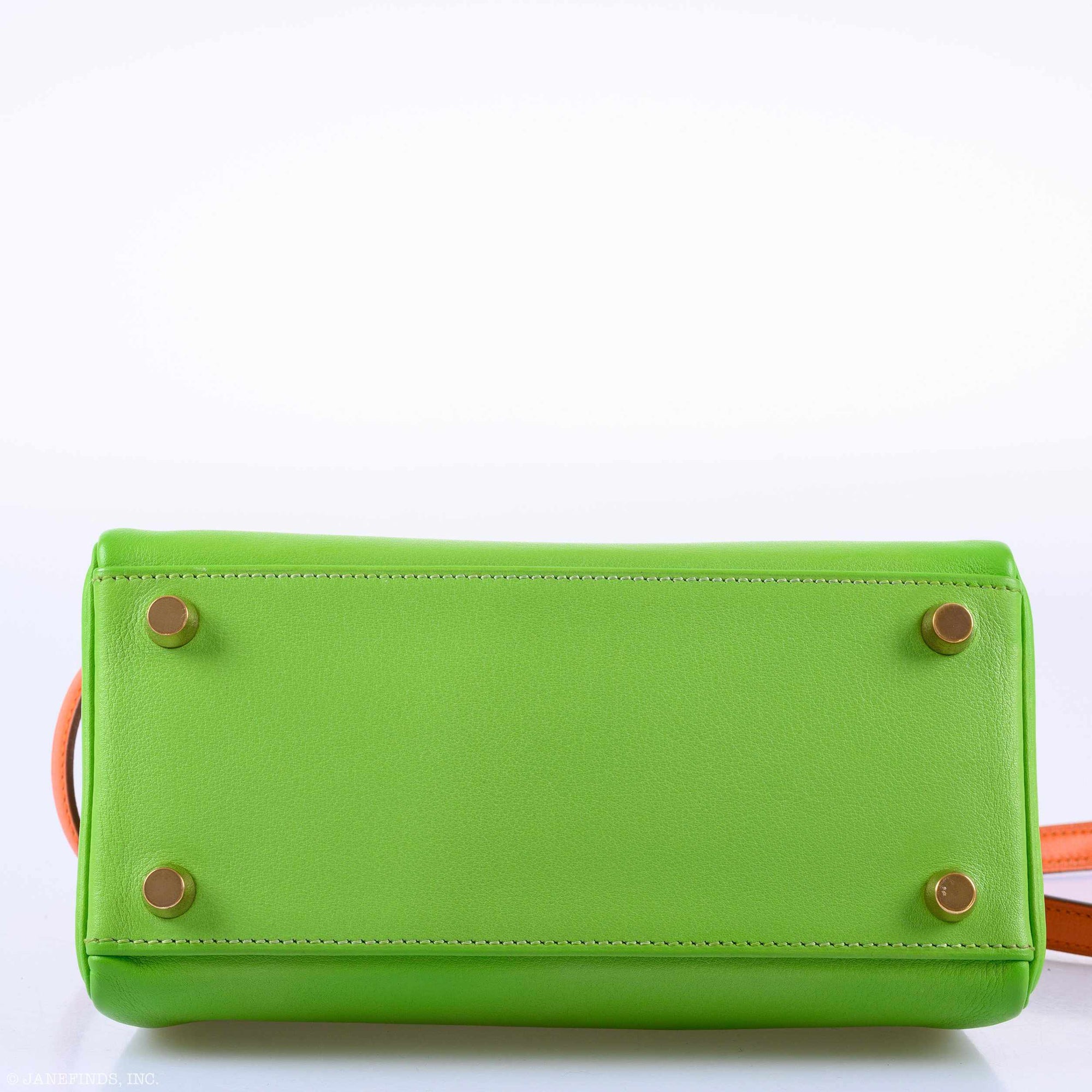 Hermès Kelly 20 Retourne Vert Cru and Orange H Gulliver Gold Hardware