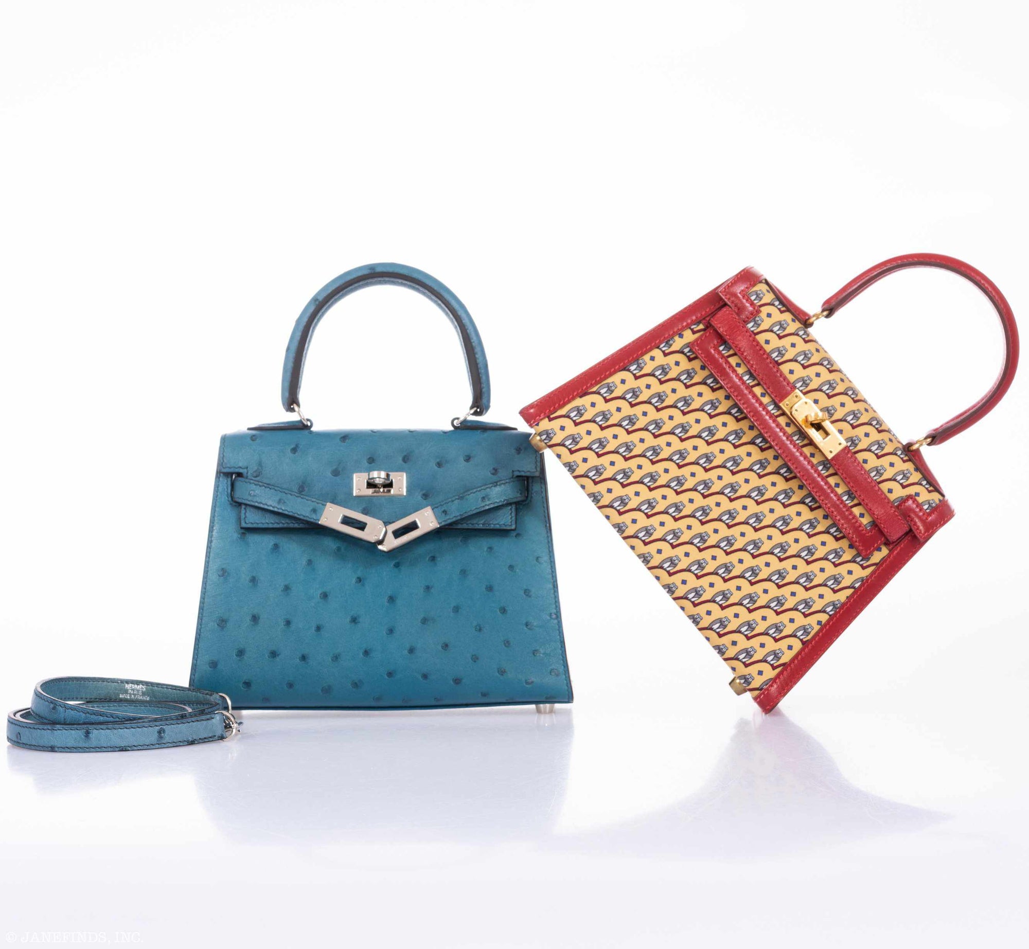 Hermès Kelly 20 Sellier Blue Jean Ostrich Palladium Hardware