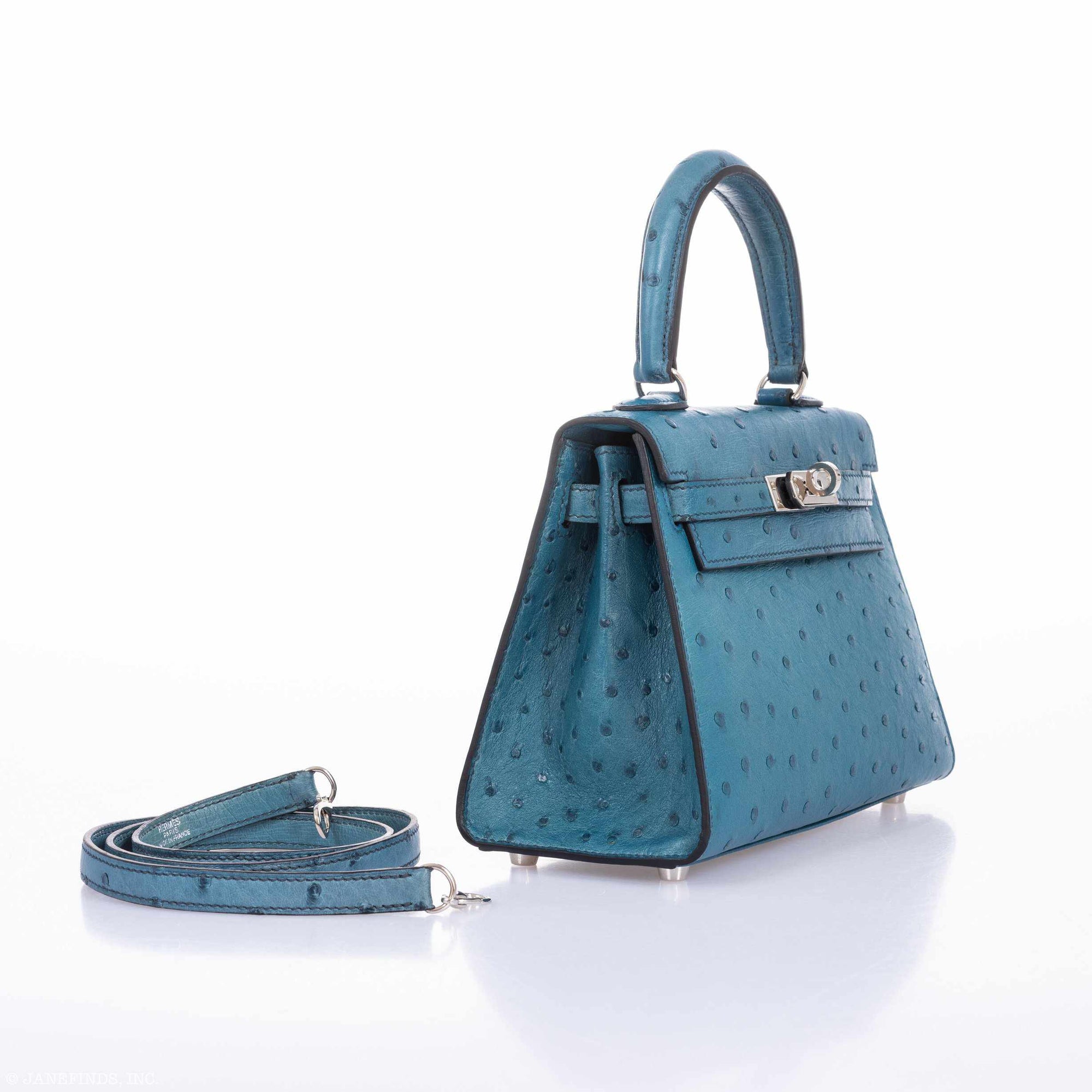 Hermès Kelly 20 Sellier Blue Jean Ostrich Palladium Hardware