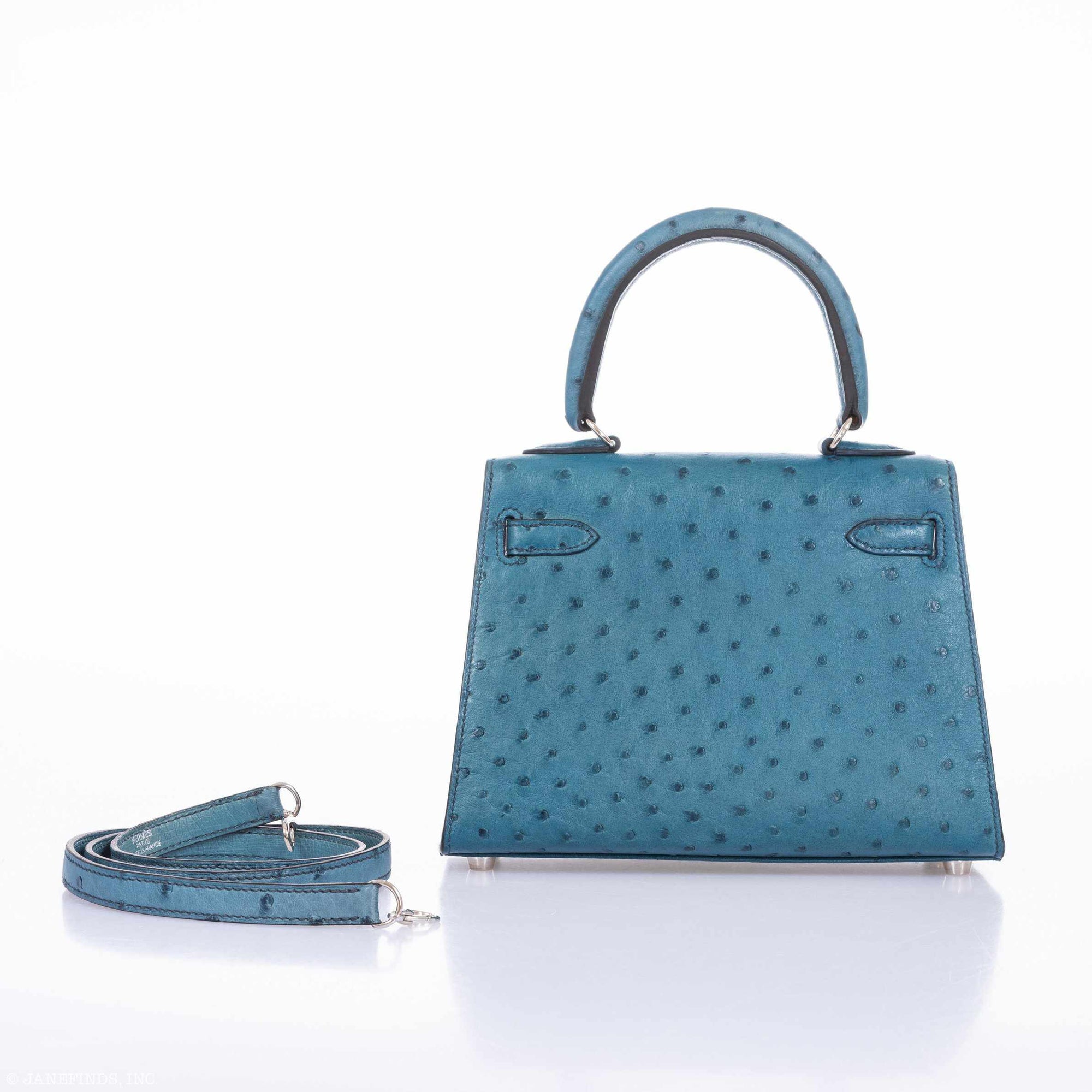Hermès Kelly 20 Sellier Blue Jean Ostrich Palladium Hardware