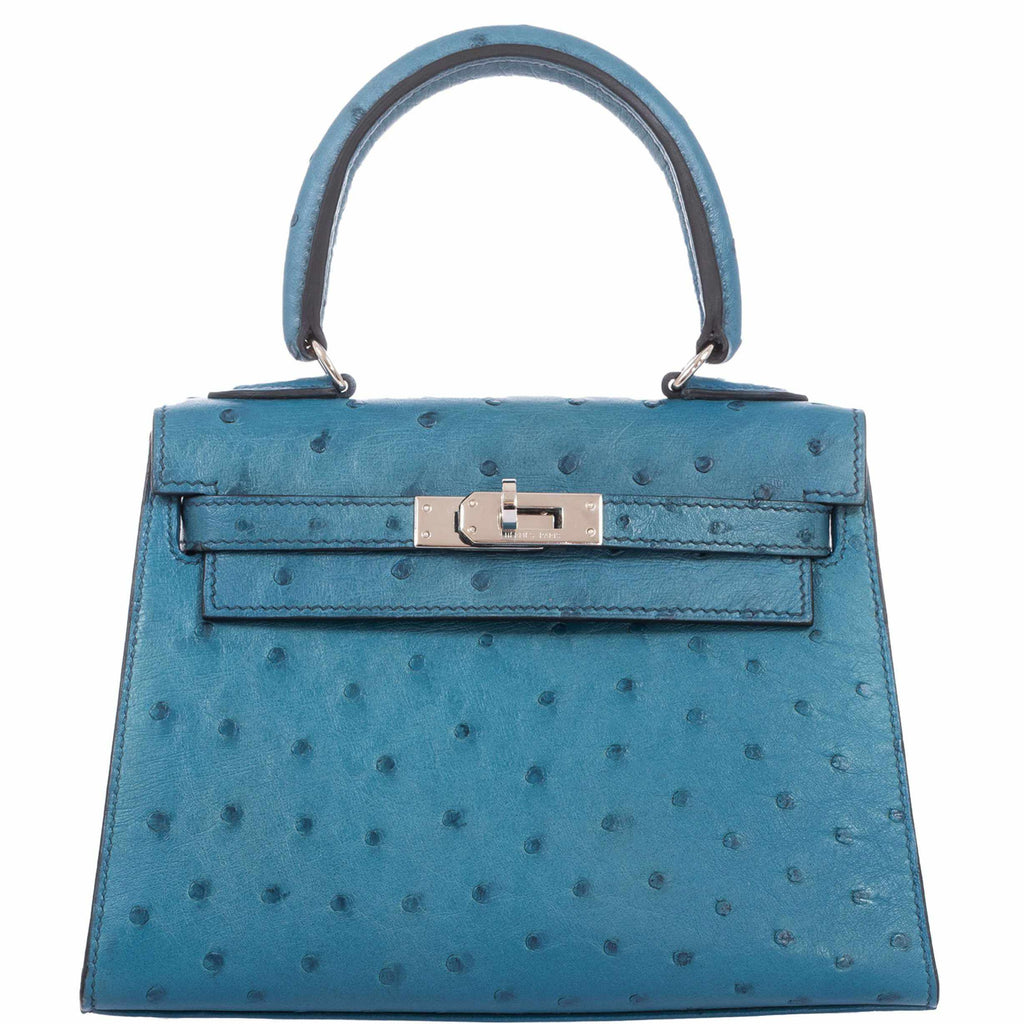 Hermès Kelly 20 Sellier Blue Jean Ostrich Palladium Hardware - Rare