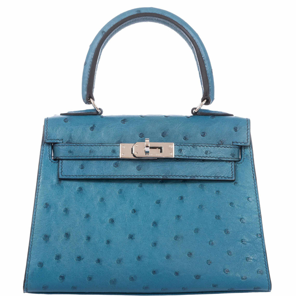 Hermès Kelly 20 Sellier Blue Jean Ostrich Palladium Hardware