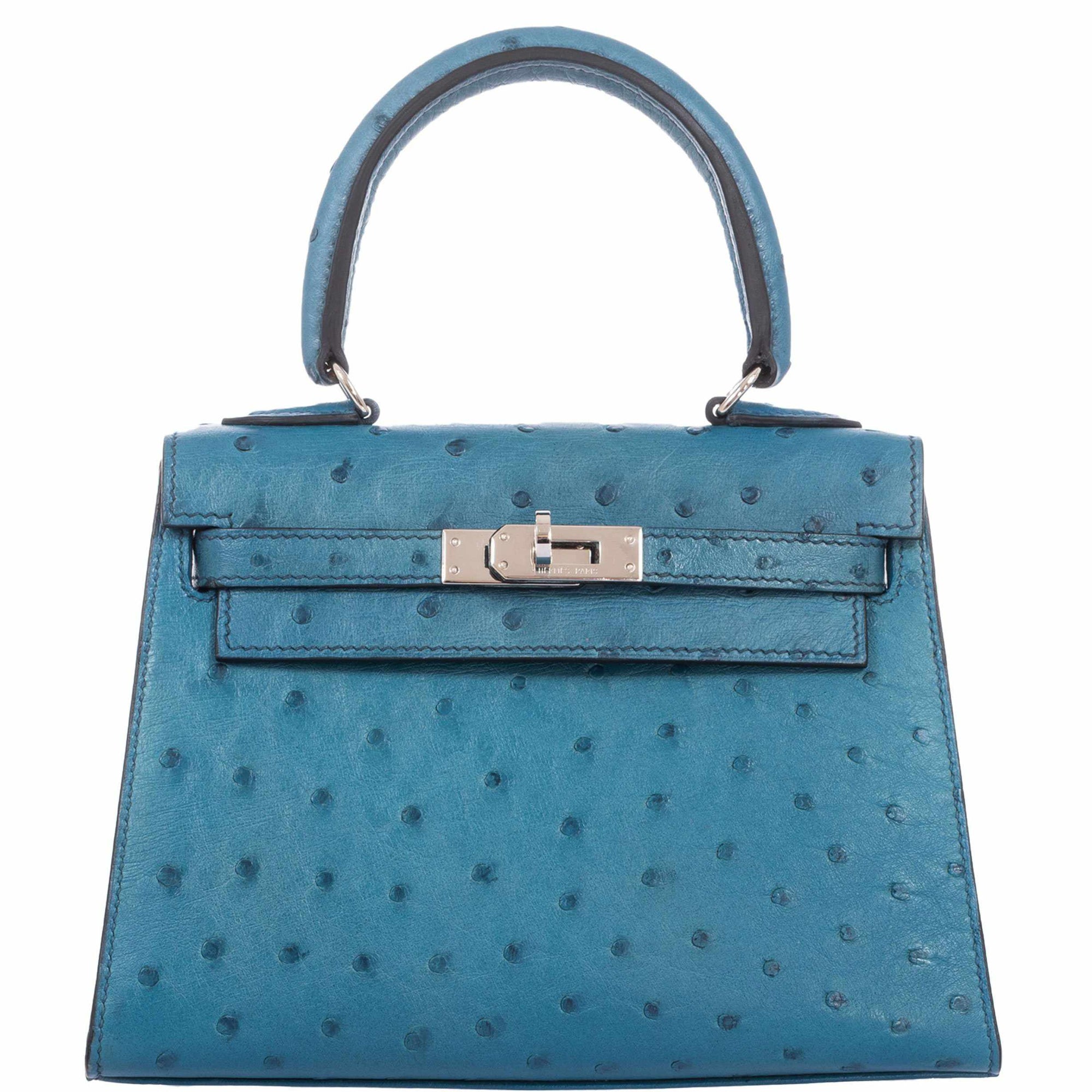 Hermès Kelly 20 Sellier Blue Jean Ostrich Palladium Hardware