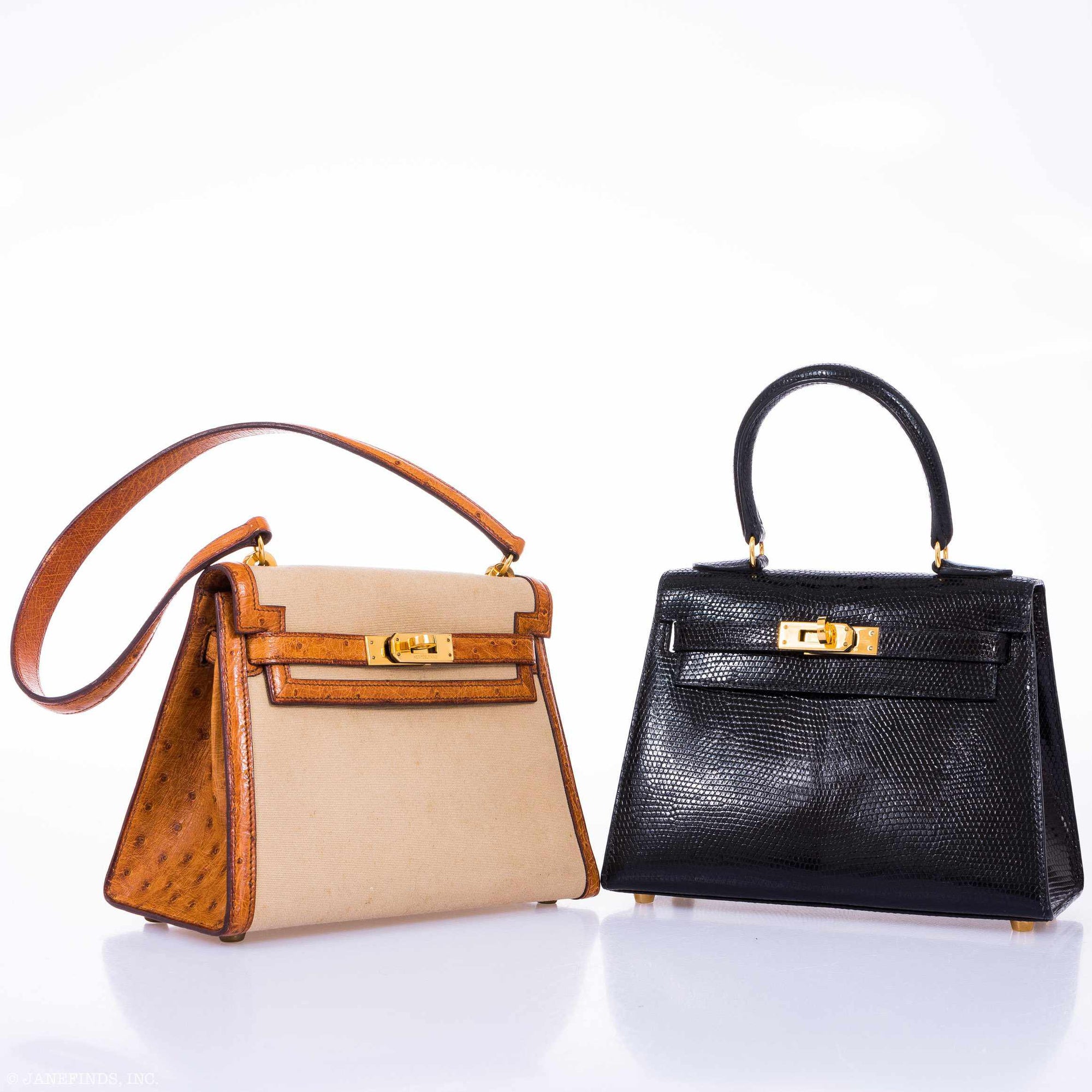 Hermès Kelly 20 Sellier Gold Ostrich & Natural Toile Gold Hardware - Vintage