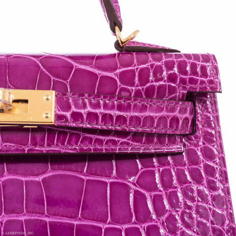Hermès Kelly 20 Sellier Rose Scheherazade Alligator Gold Hardware