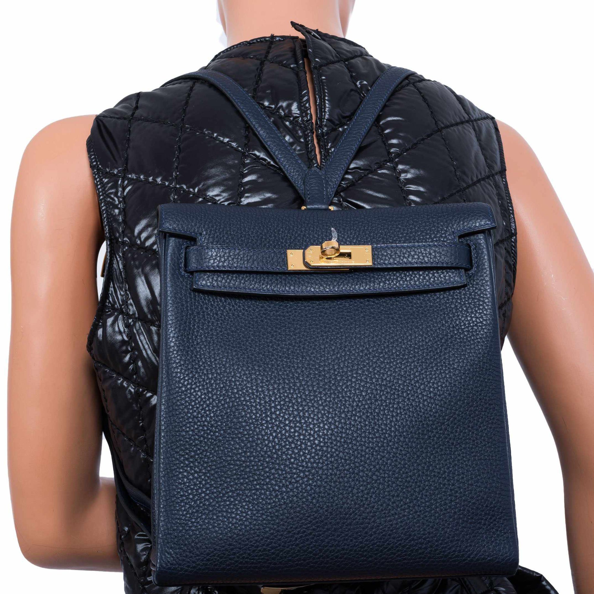 Hermès Kelly 22 Ado Backpack Blue Nuit Clemence Gold Hardware