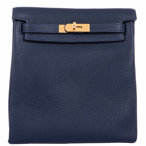 Hermès Kelly 22 Ado Backpack Blue Nuit Clemence Gold Hardware