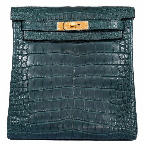Hermès Kelly 22 Ado Backpack Vert Vertigo Alligator Gold Hardware