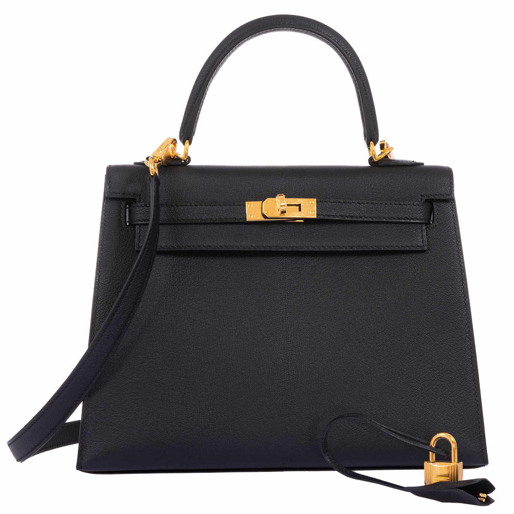 Hermès Kelly 25 Black Chevre (Goat) Gold Hardware