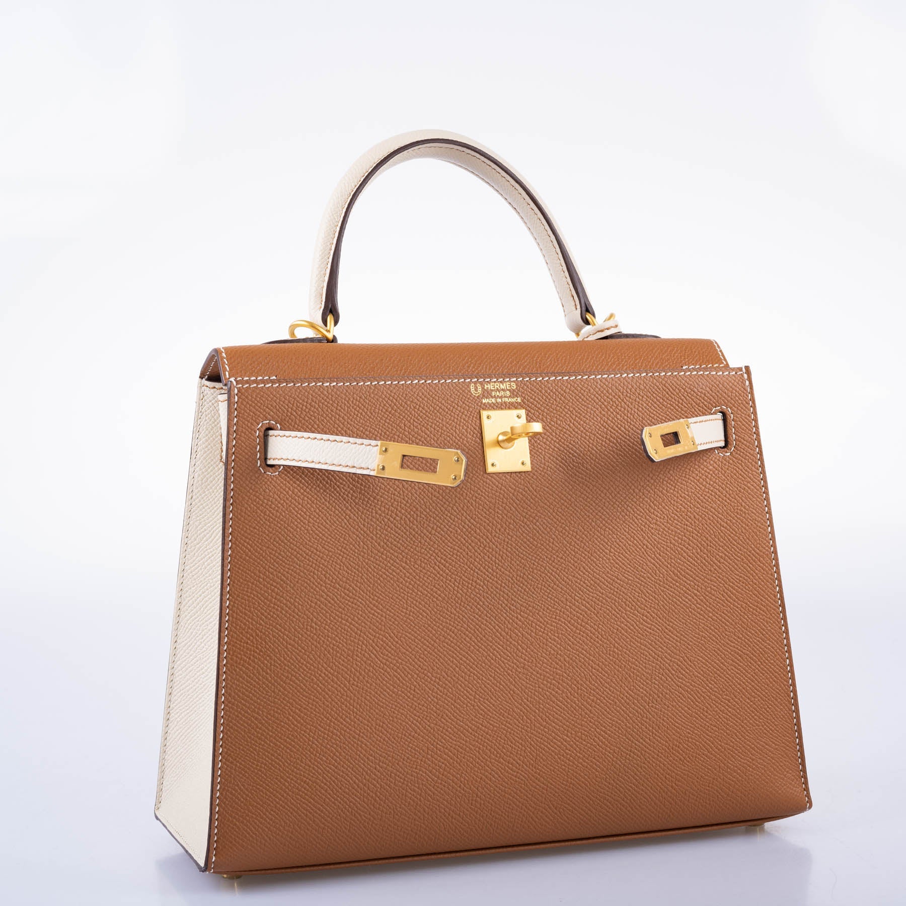 Hermès Kelly 25 HSS Gold and Craie Epsom With Brushed Gold Hardware