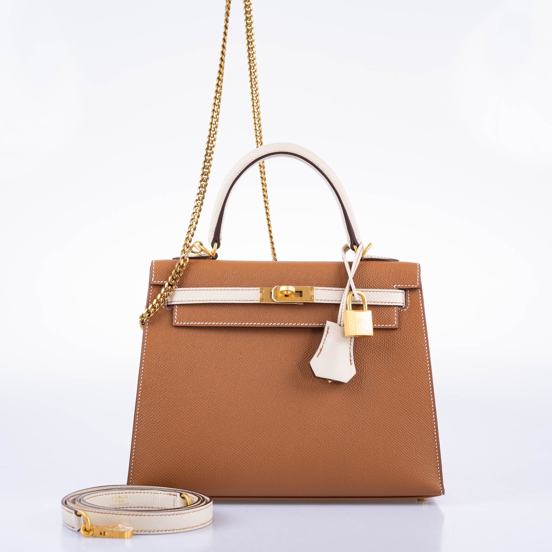 Hermès Kelly 25 HSS Gold and Craie Epsom With Brushed Gold Hardware