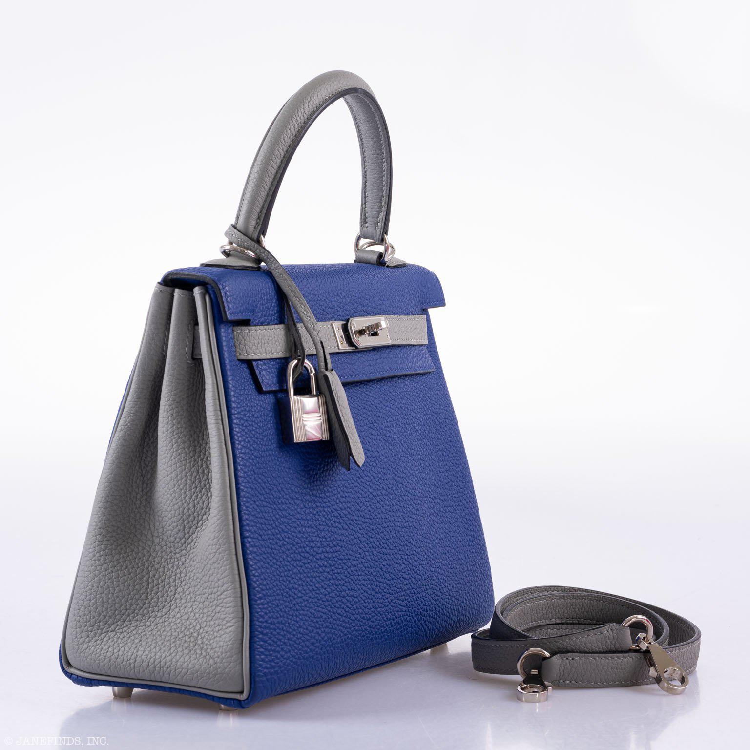 Hermès Kelly 25 HSS Retourne Blue Electric & Gris Asphalte Togo Palladium Hardware - 2018, C