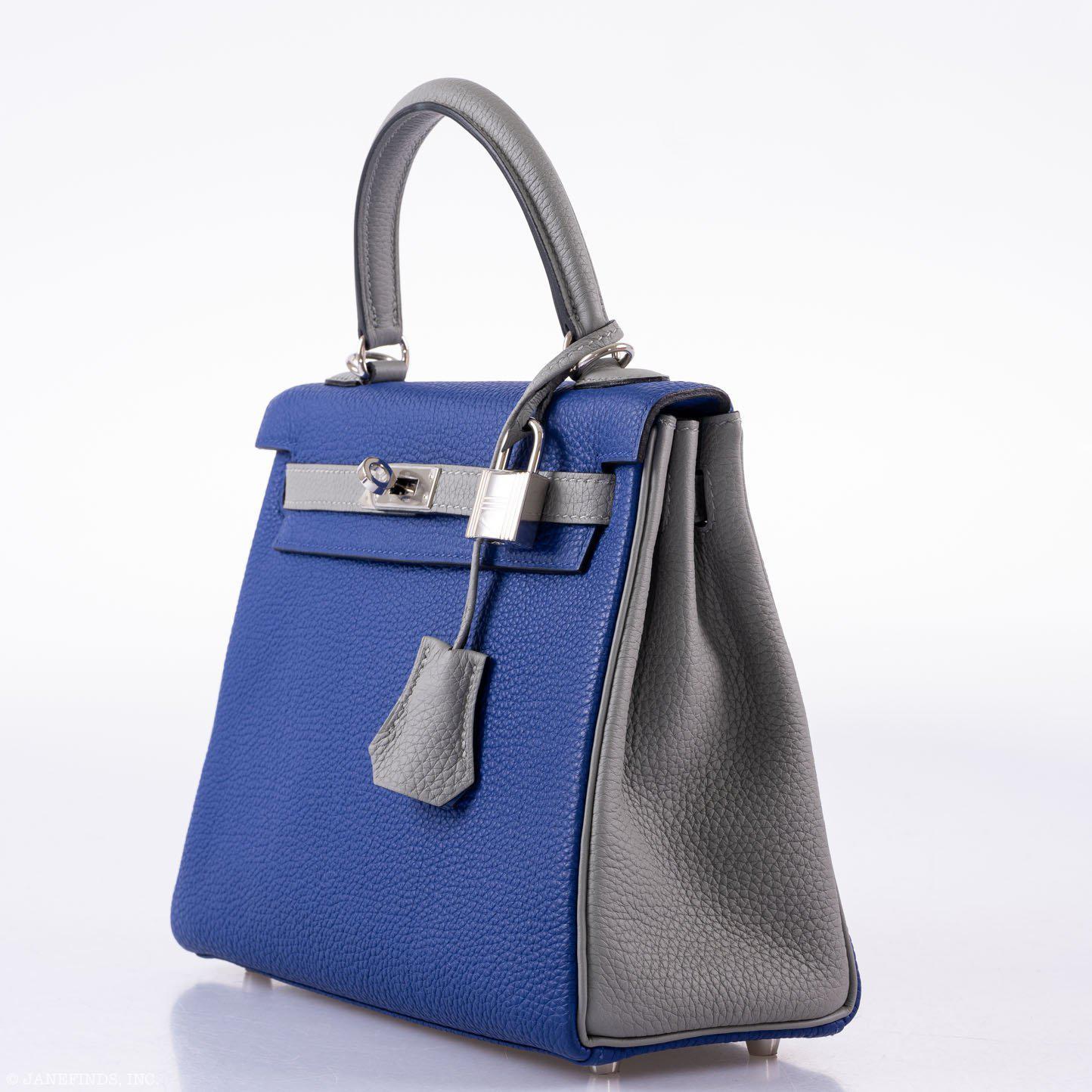 Hermès Kelly 25 HSS Retourne Blue Electric & Gris Asphalte Togo Palladium Hardware