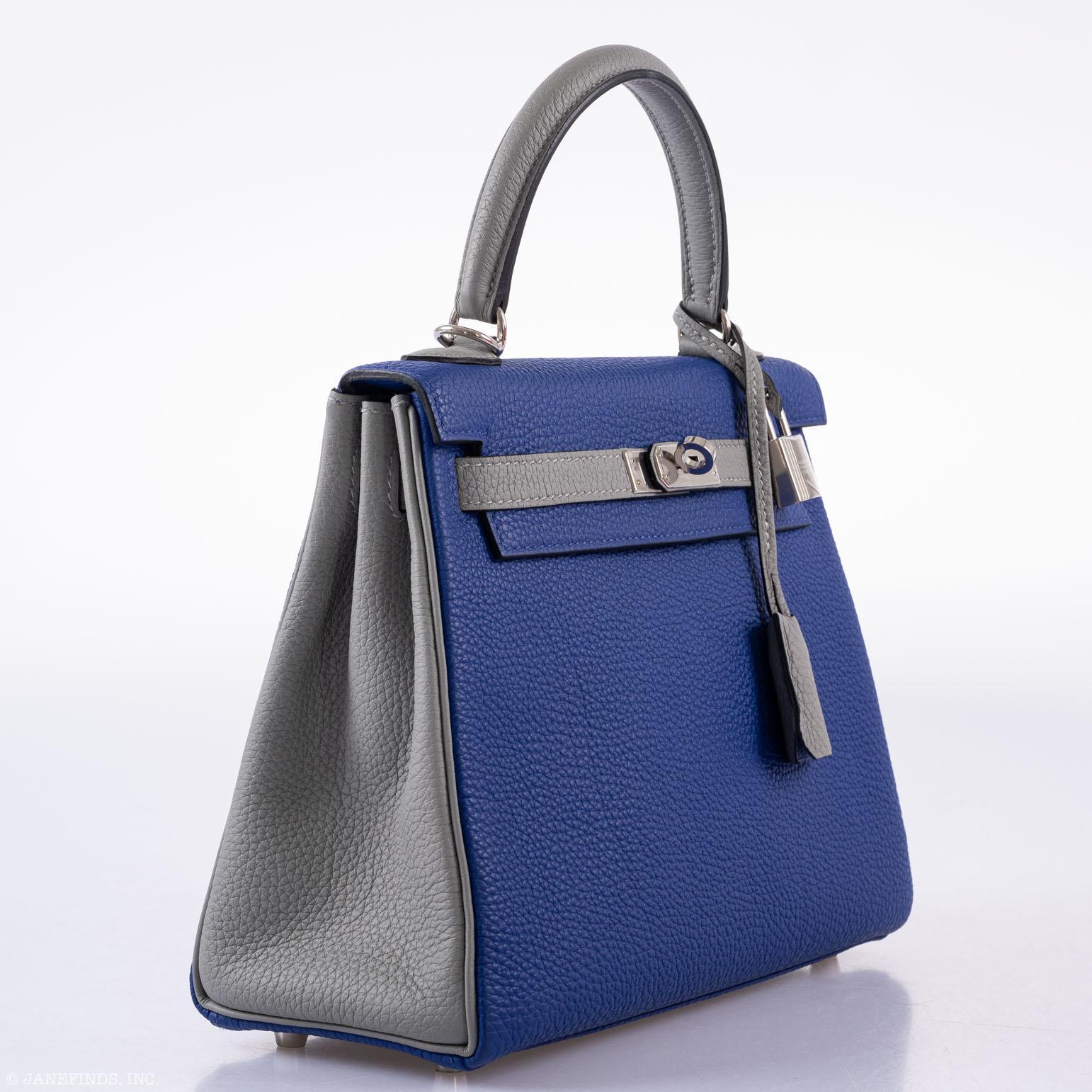 Hermès Kelly 25 HSS Retourne Blue Electric & Gris Asphalte Togo Palladium Hardware