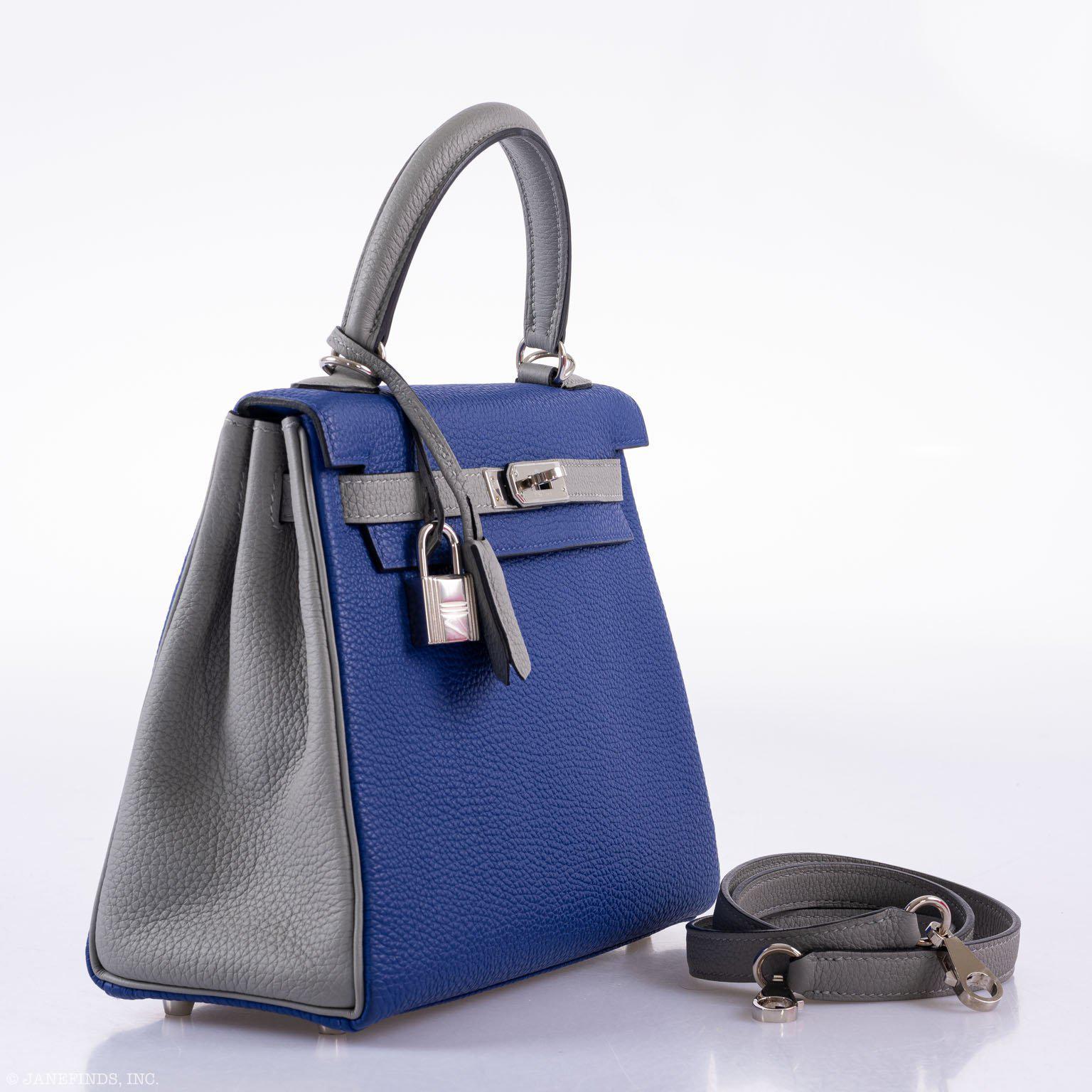 Hermès Kelly 25 HSS Retourne Blue Electric & Gris Asphalte Togo Palladium Hardware