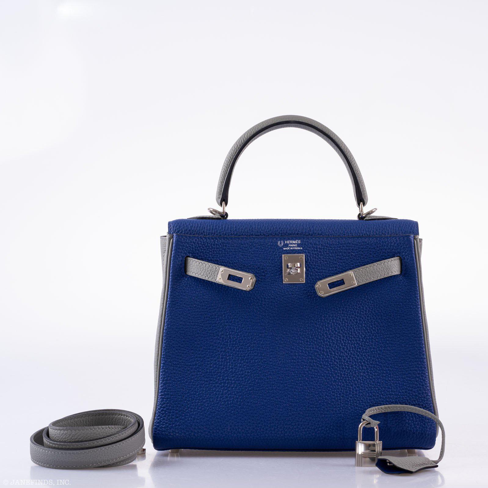 Hermès Kelly 25 HSS Retourne Blue Electric & Gris Asphalte Togo Palladium Hardware