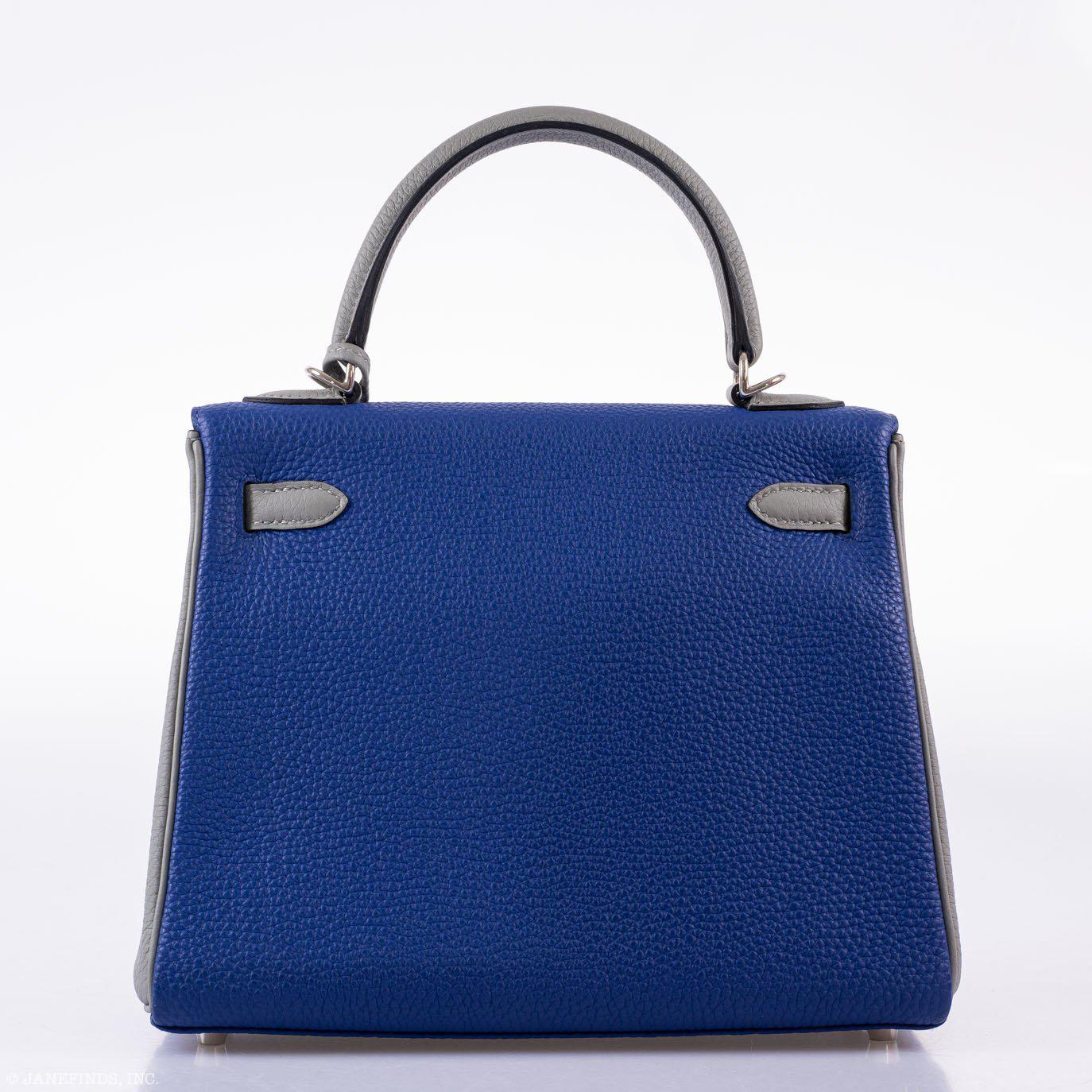 Hermès Kelly 25 HSS Retourne Blue Electric & Gris Asphalte Togo Palladium Hardware