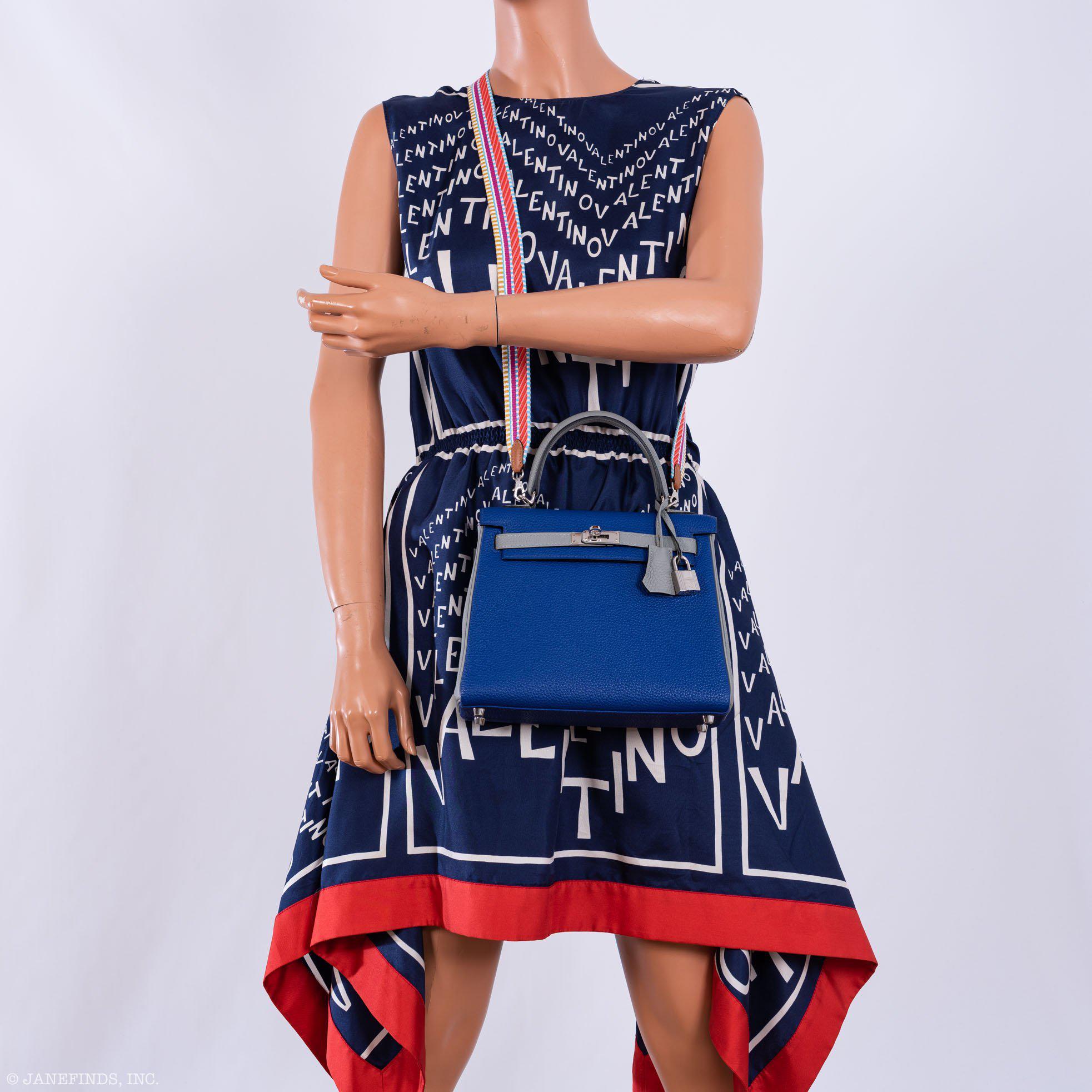 Hermès Kelly 25 HSS Retourne Blue Electric & Gris Asphalte Togo Palladium Hardware