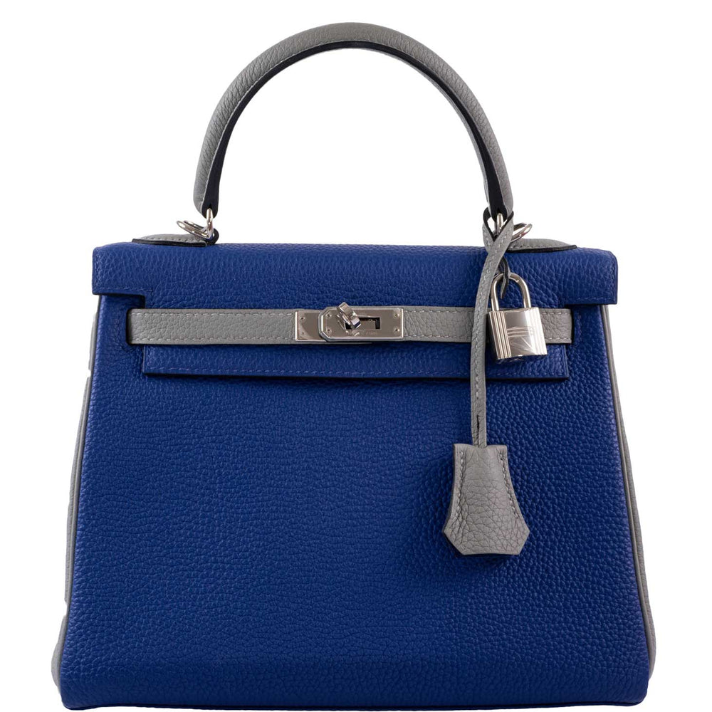Hermès Kelly 25 HSS Retourne Blue Electric & Gris Asphalte Togo Palladium Hardware