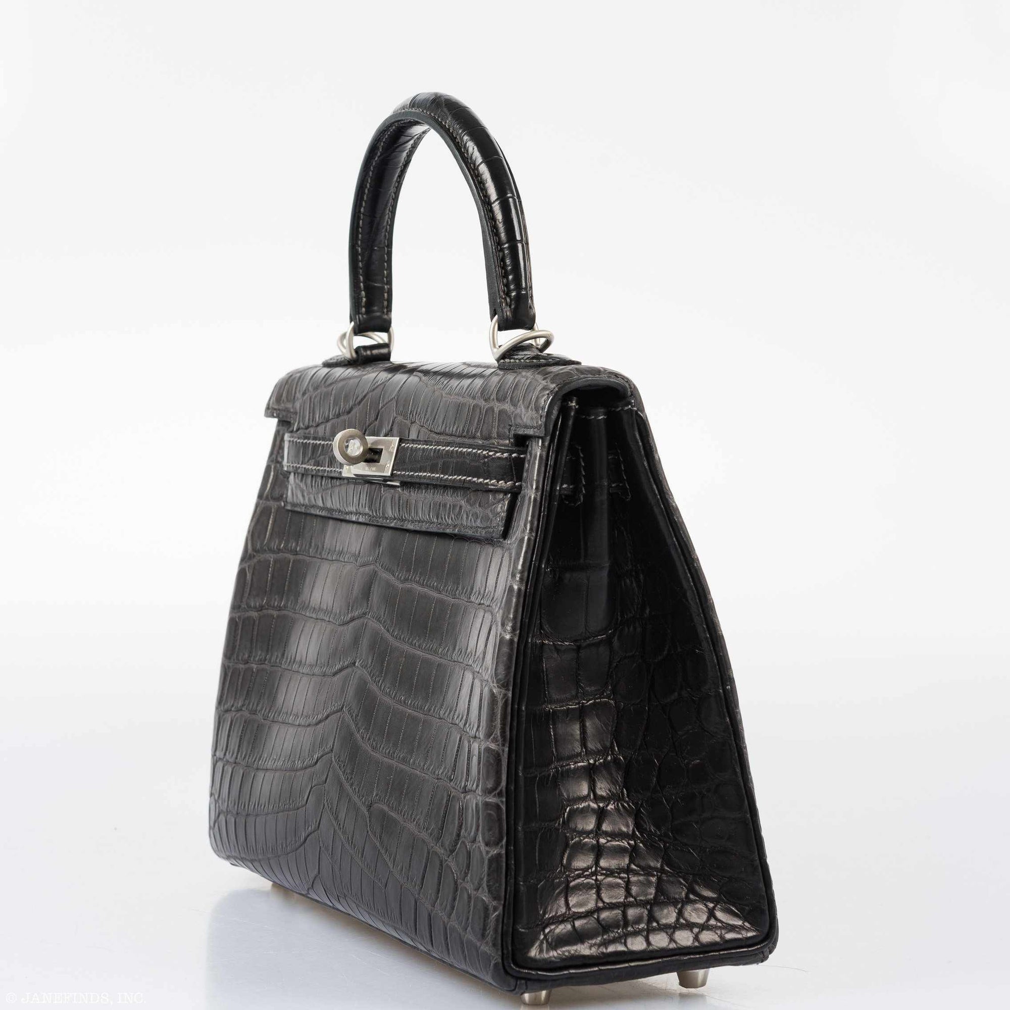 Hermès Kelly 25 HSS Retourne Matte Graphite Niloticus Crocodile Brushed Palladium Hardware