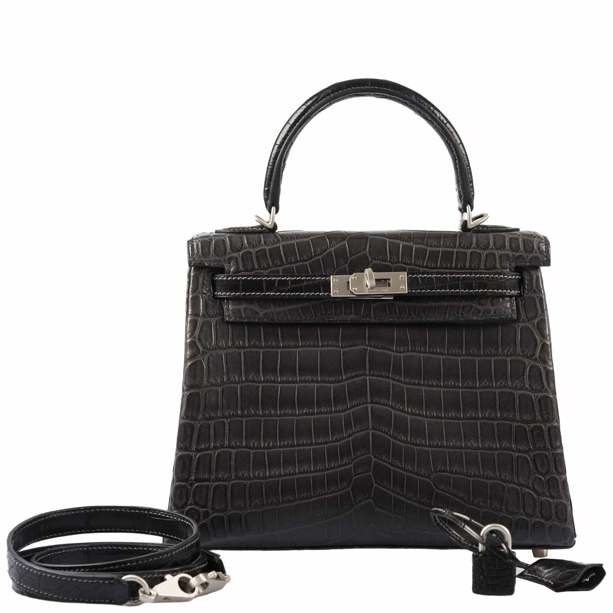 Hermès Kelly 25 HSS Retourne Matte Graphite Niloticus Crocodile Brushed Palladium Hardware