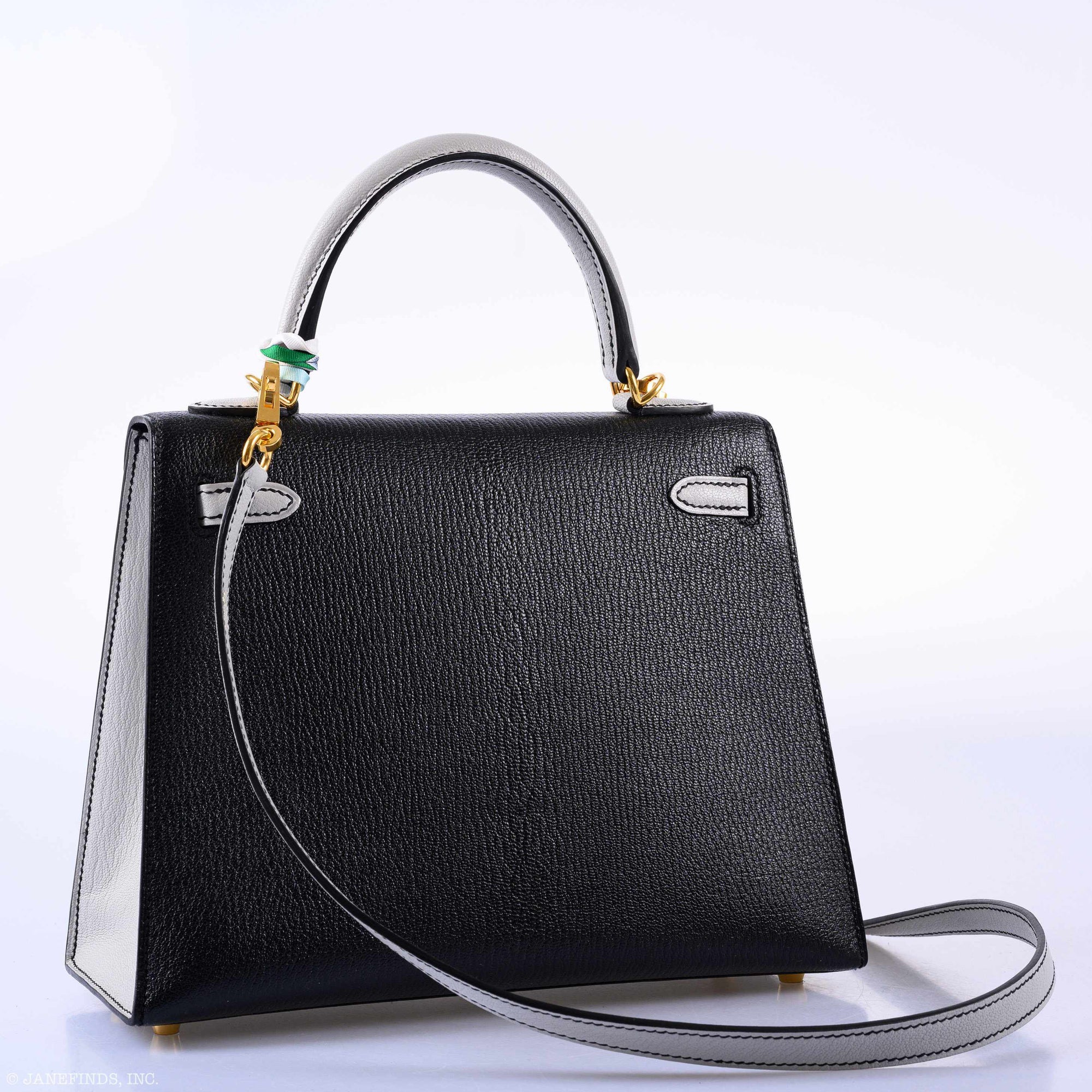 Hermès Kelly 25 HSS Sellier Black & Gris Perle Chevre Gold Hardware