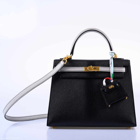 Hermès Kelly 25 HSS Sellier Black & Gris Perle Chevre Gold Hardware - 2019, D