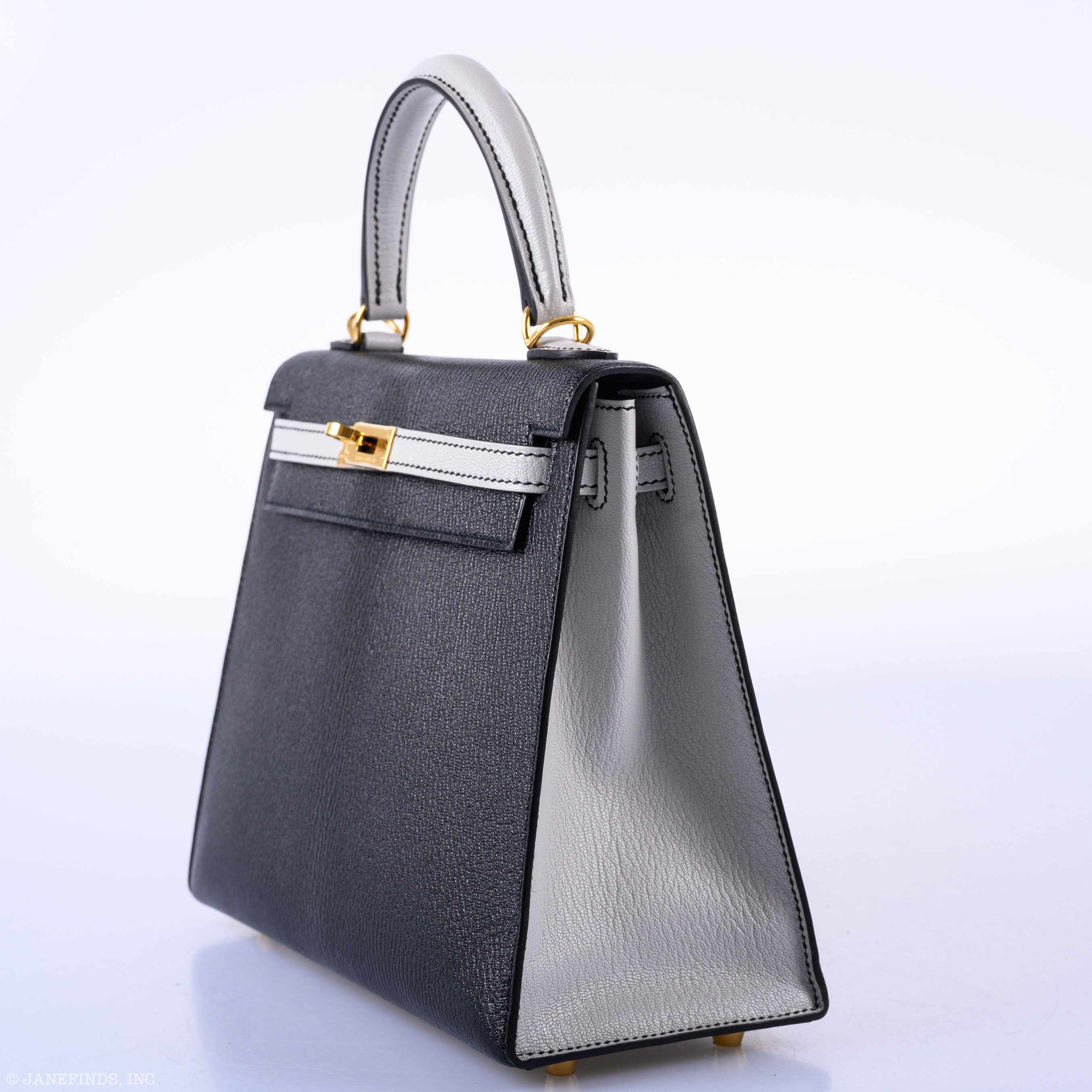 Hermès Kelly 25 HSS Sellier Black & Gris Perle Chevre Gold Hardware