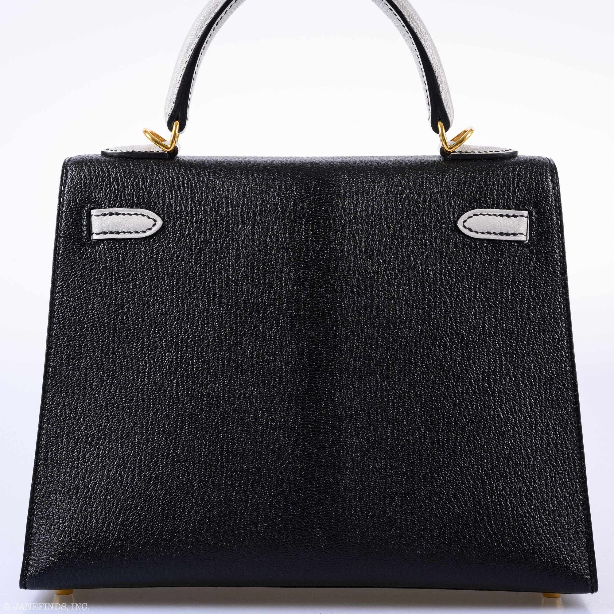 Hermès Kelly 25 HSS Sellier Black & Gris Perle Chevre Gold Hardware