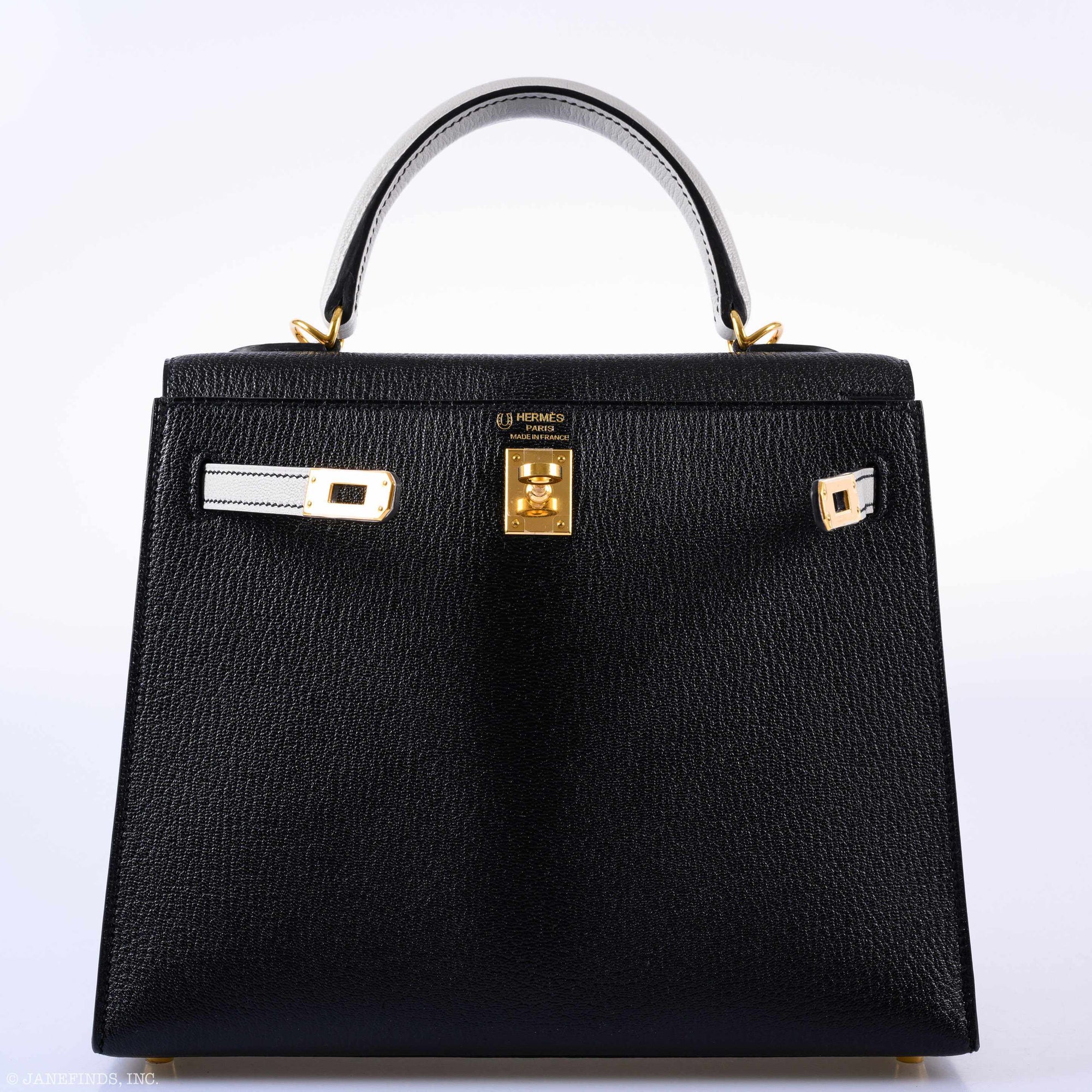 Hermès Kelly 25 HSS Sellier Black & Gris Perle Chevre Gold Hardware