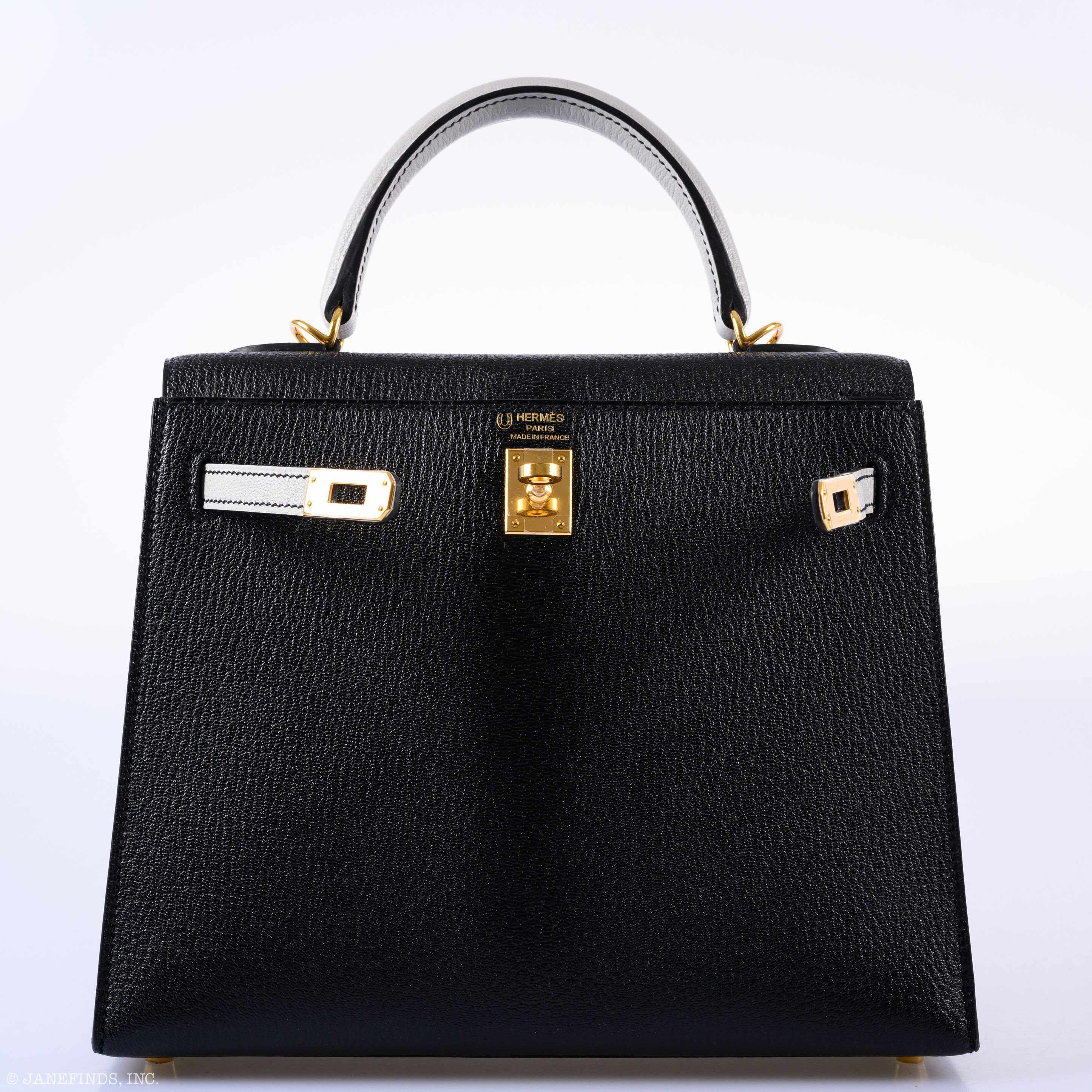 Hermès Kelly 25 HSS Sellier Black & Gris Perle Chevre Gold Hardware
