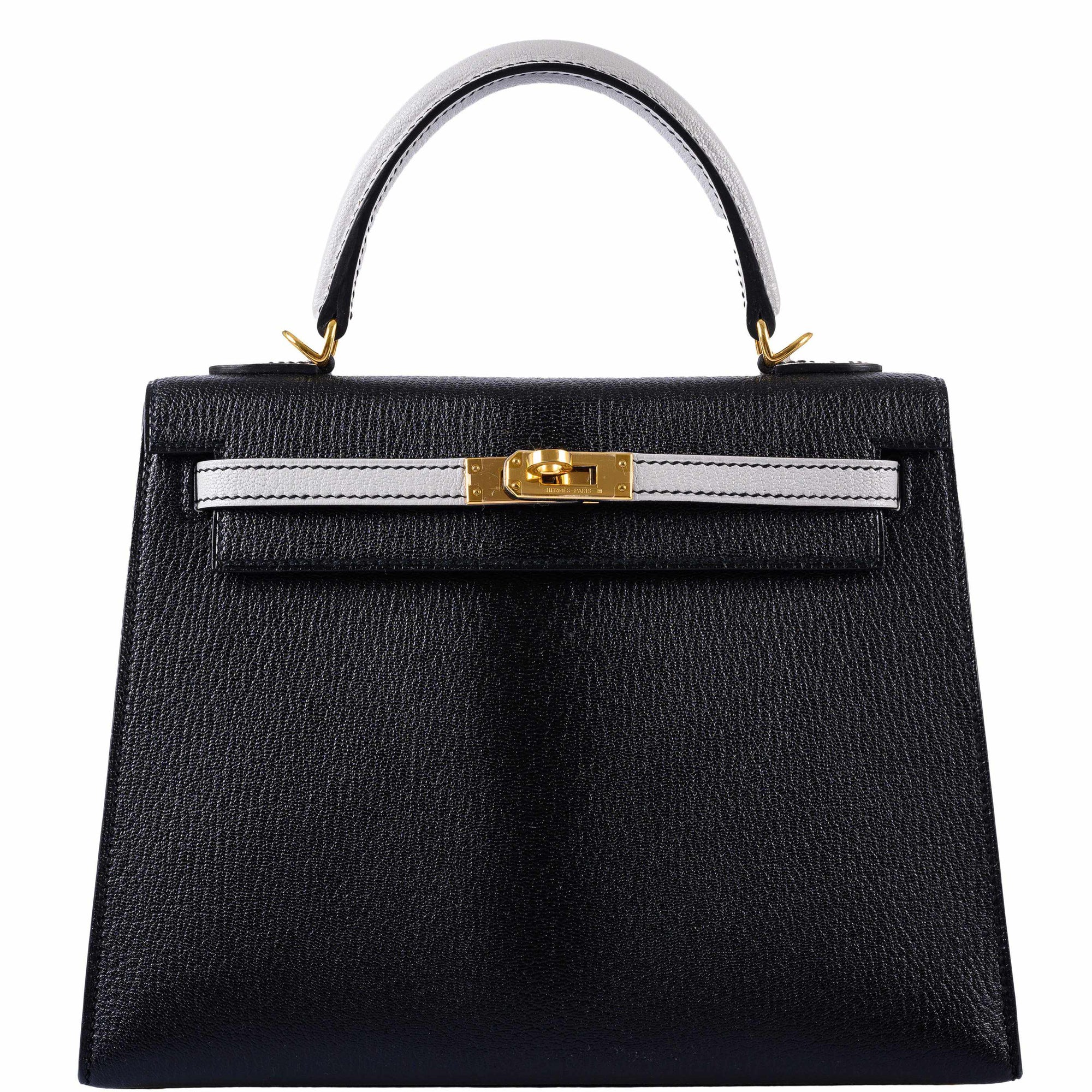 Hermès Kelly 25 HSS Sellier Black & Gris Perle Chevre Gold Hardware