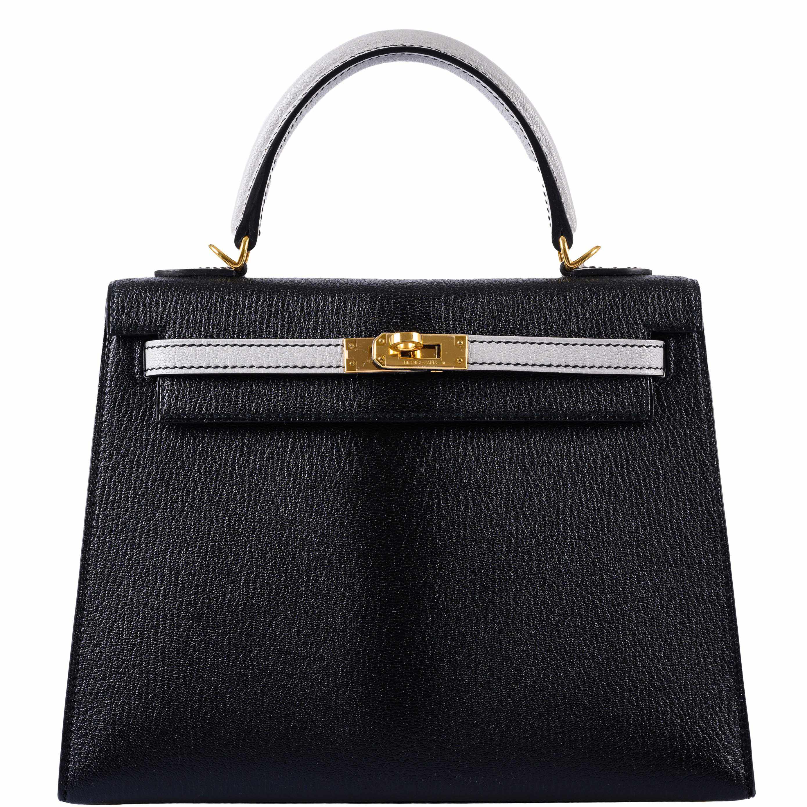 Hermès Kelly 25 HSS Sellier Black & Gris Perle Chevre Gold Hardware