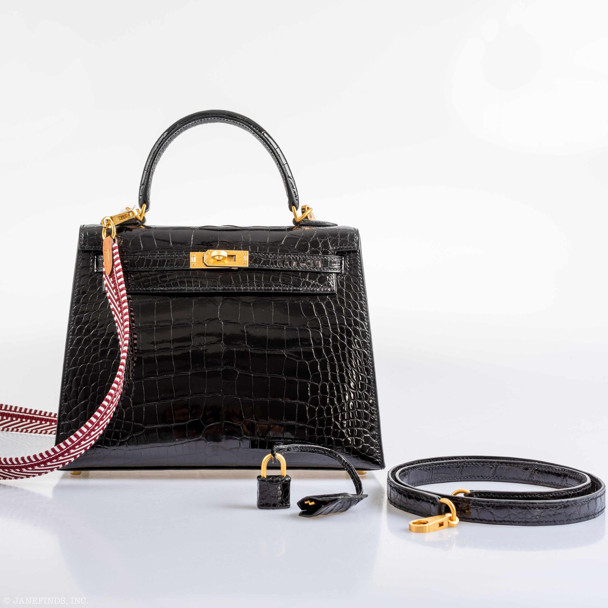 Hermès Kelly 25 HSS Sellier Black Shiny Alligator Brushed Gold Hardware