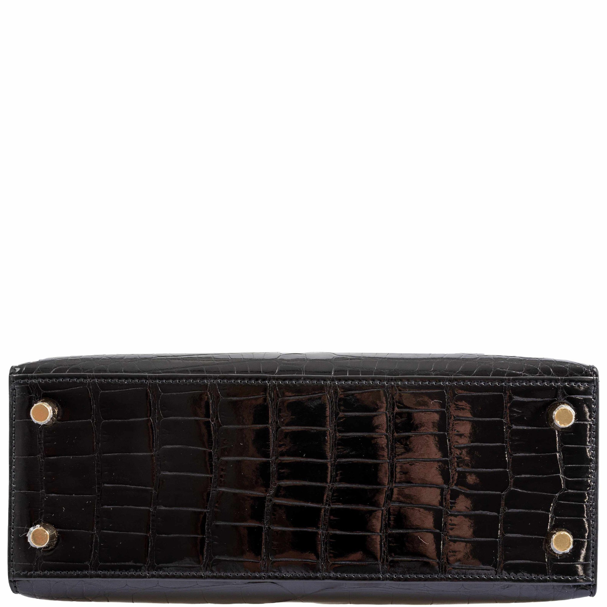 Hermès Kelly 25 HSS Sellier Black Shiny Alligator Brushed Gold Hardware