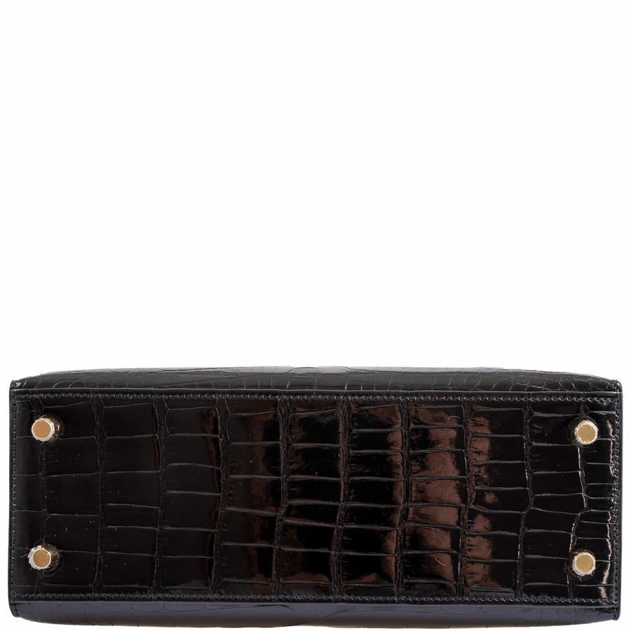 Hermès Kelly 25 HSS Sellier Black Shiny Alligator Brushed Gold Hardware