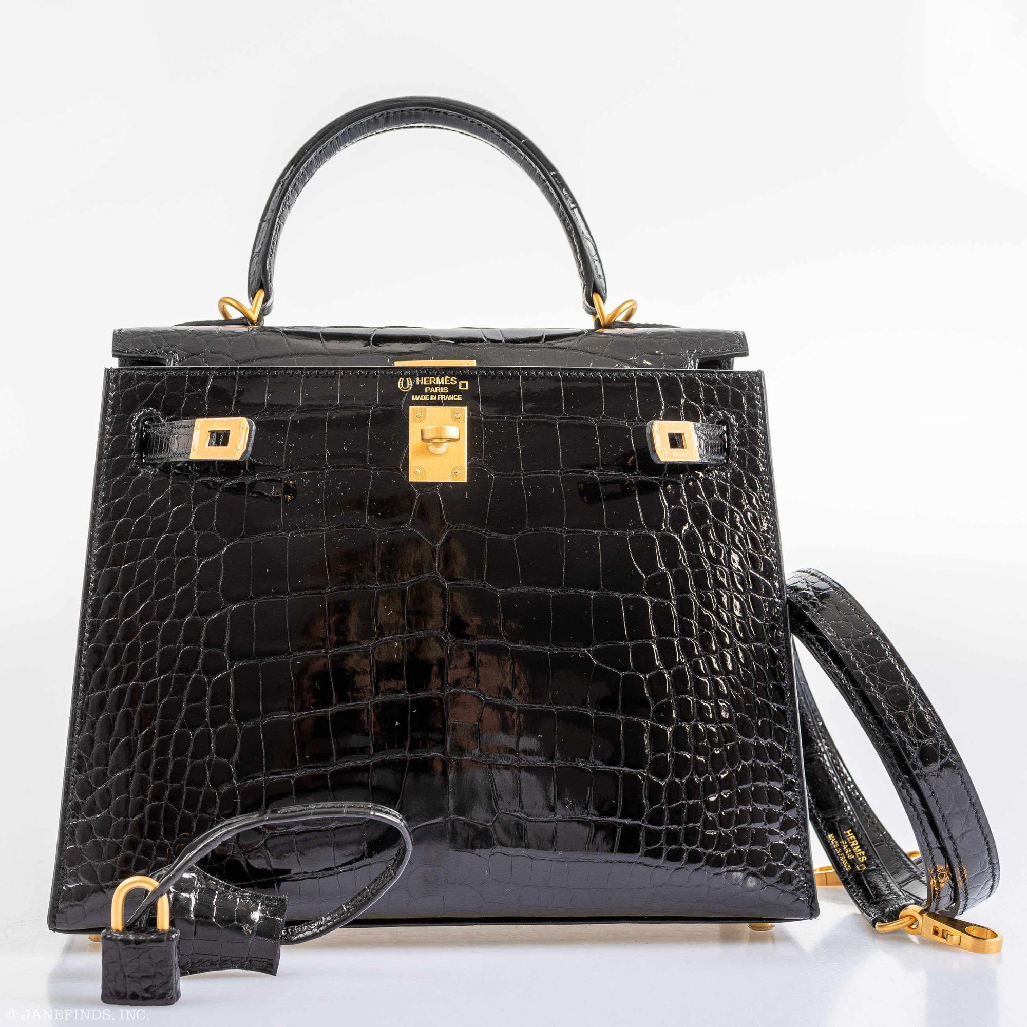 Hermès Kelly 25 HSS Sellier Black Shiny Alligator Brushed Gold Hardware
