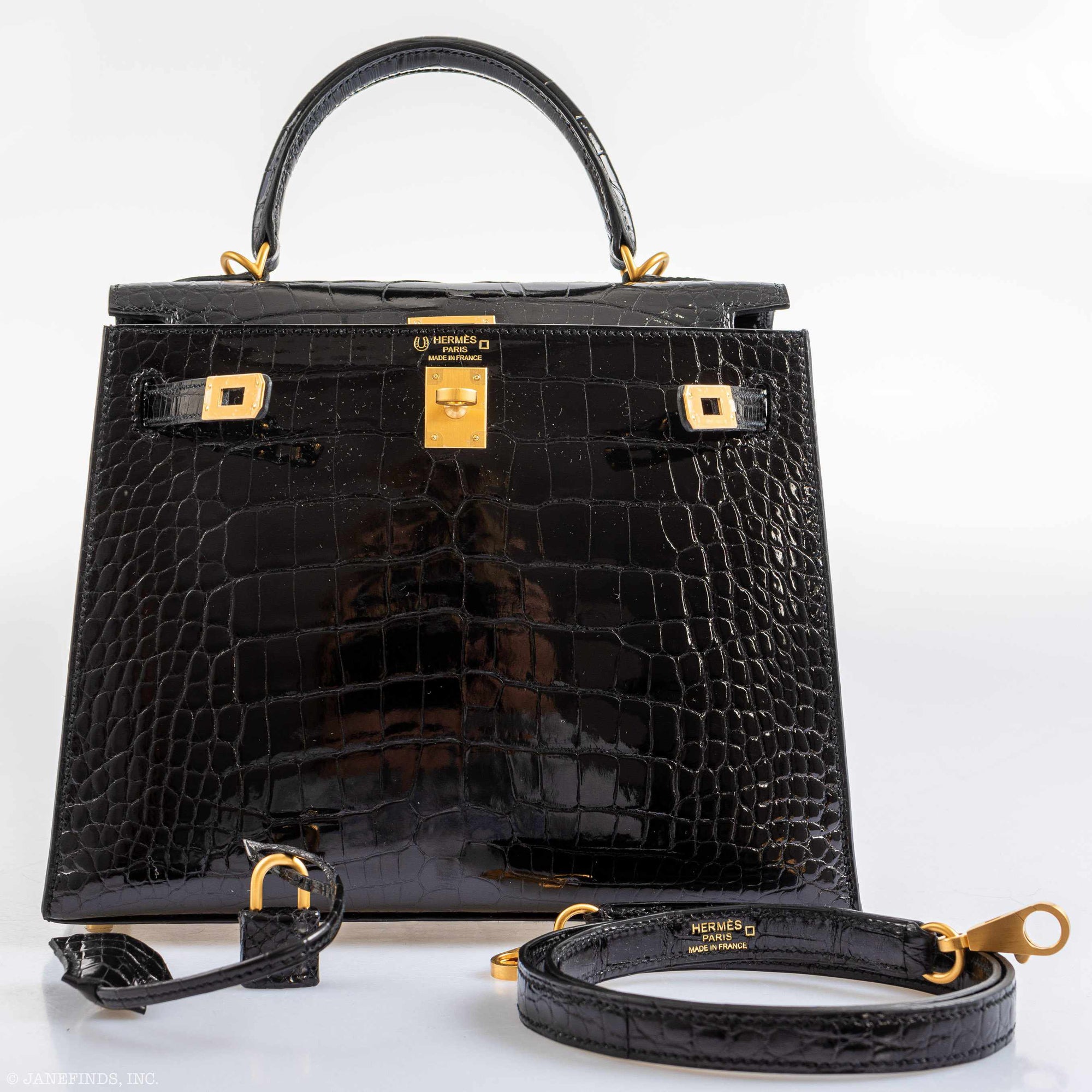 Hermès Kelly 25 HSS Sellier Black Shiny Alligator Brushed Gold Hardware