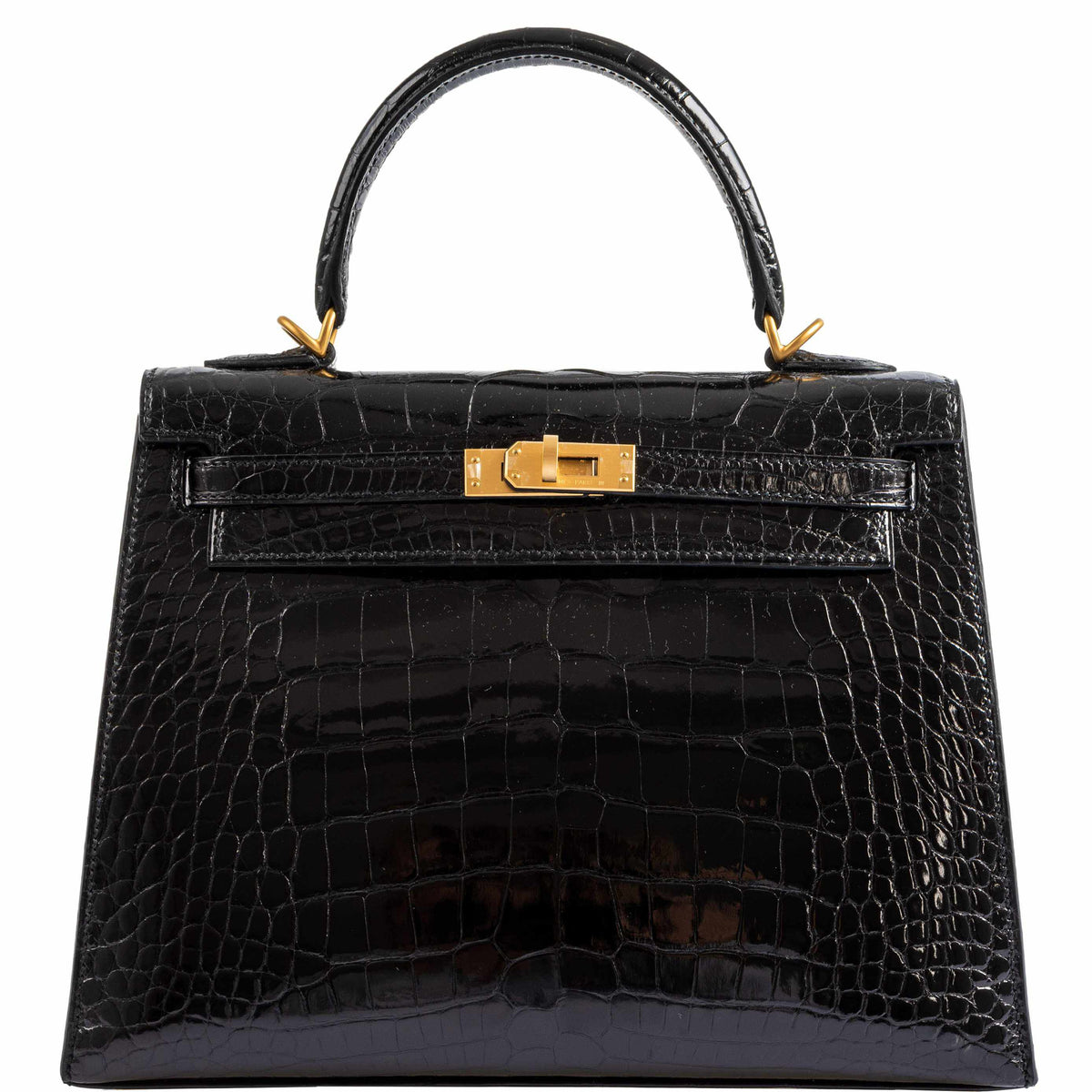 Hermès Kelly 25 HSS Sellier Black Shiny Alligator Brushed Gold Hardware