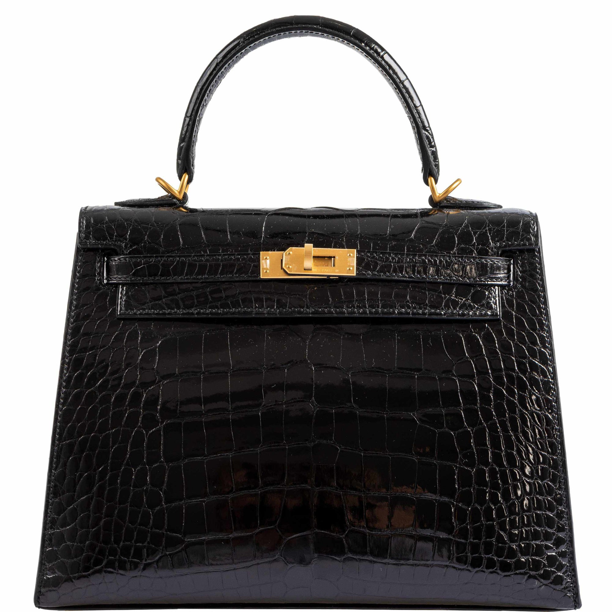 Hermès Kelly 25 HSS Sellier Black Shiny Alligator Brushed Gold Hardware